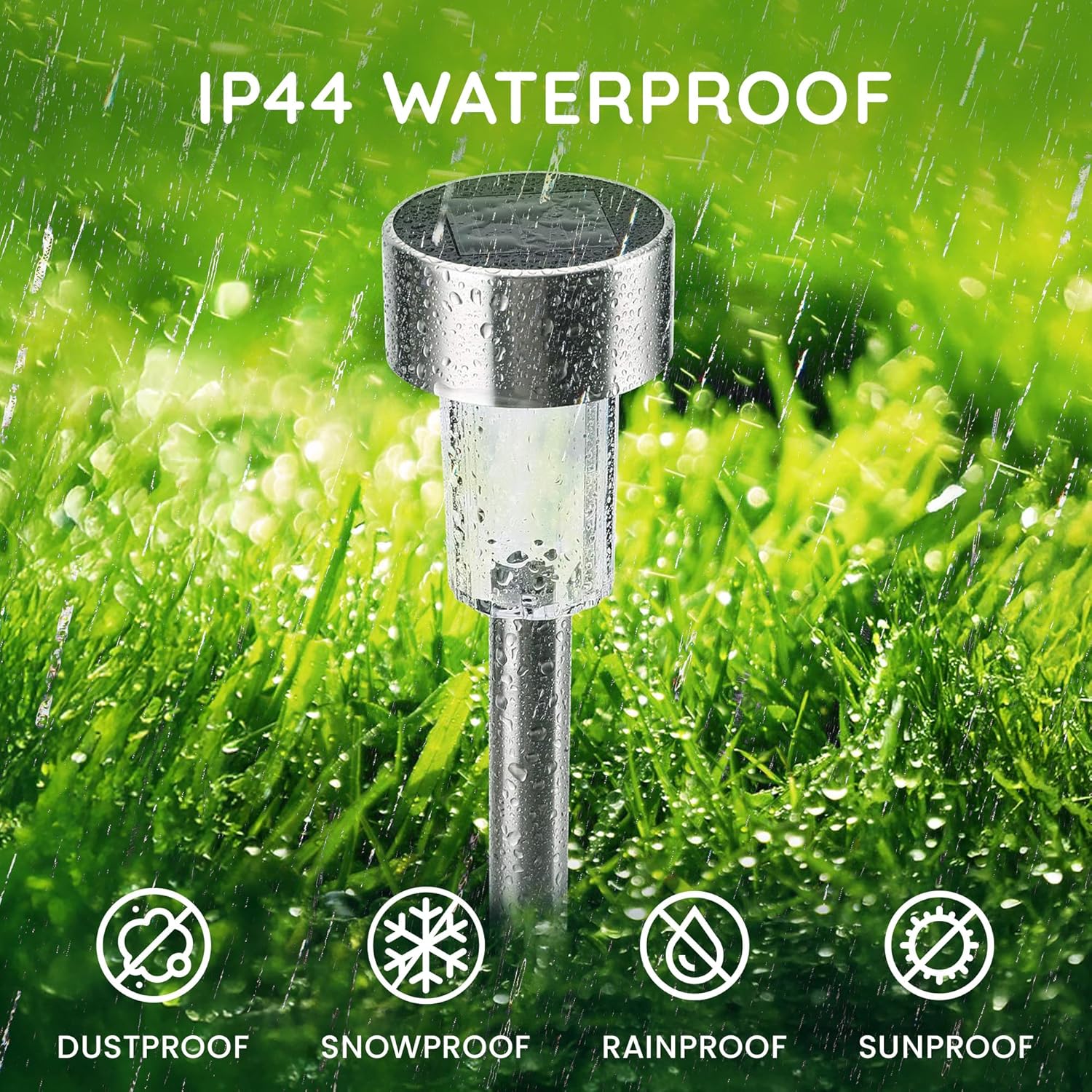 (White) Solar Garden Stake Lights 10 LED Waterproof Stainless Steel Pathway Lights Rechargeable Outdoor Solar Light for Garden Patios Walkways 