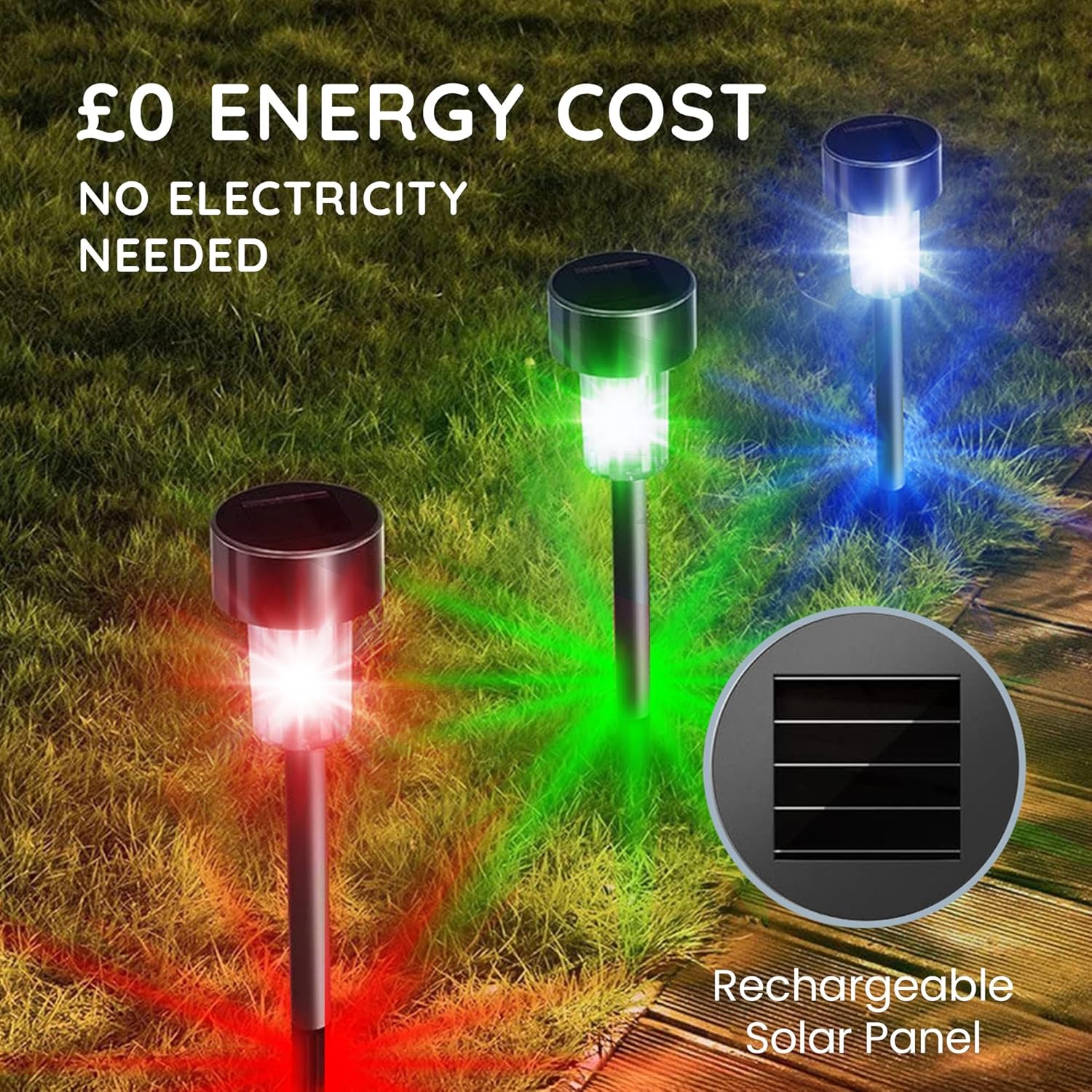 (White) Solar Garden Stake Lights 10 LED Waterproof Stainless Steel Pathway Lights Rechargeable Outdoor Solar Light for Garden Patios Walkways 