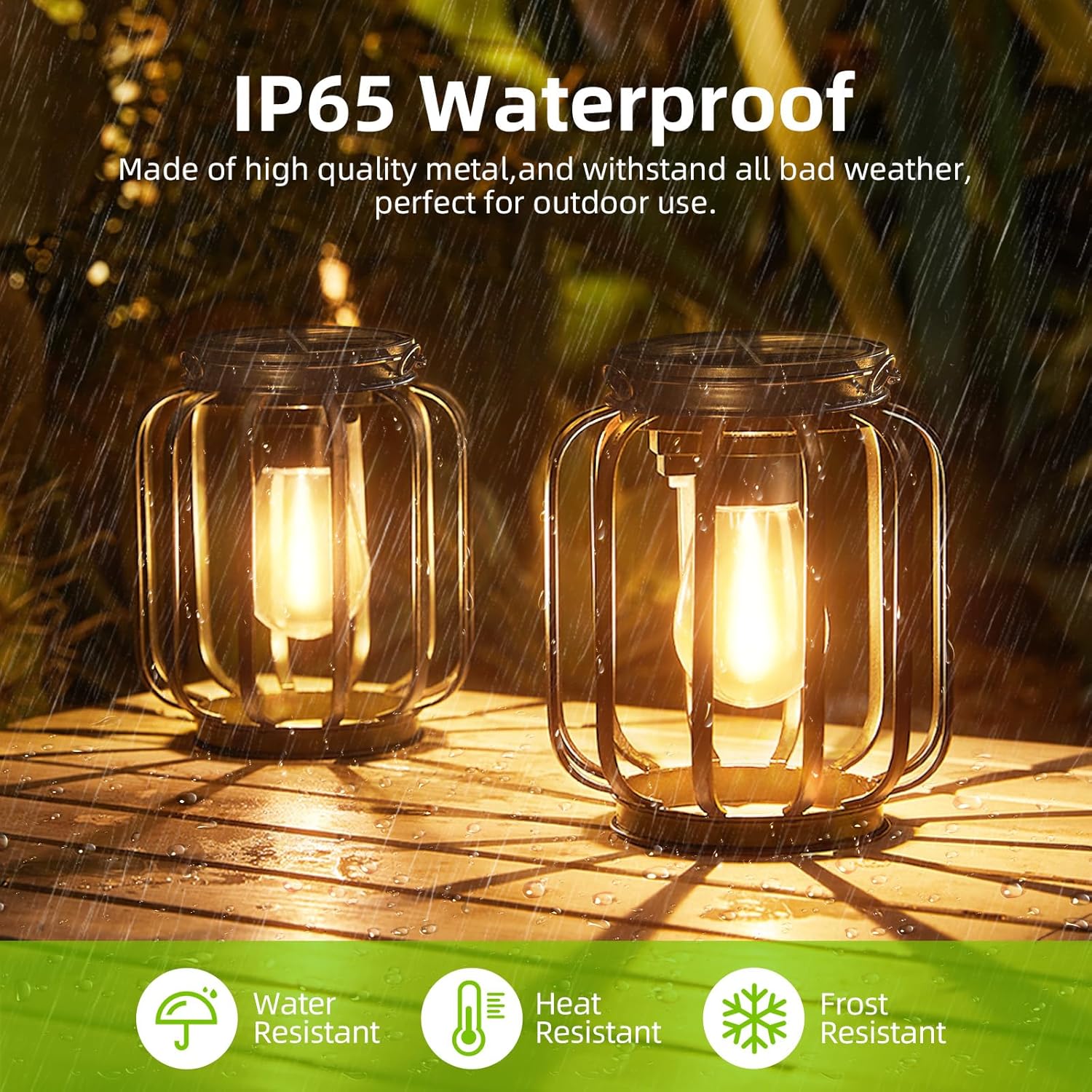 (Columnar) Solar Lights Outdoor Garden 2 Pack Metal Solar Lanterns Outdoor with Chain and Hook Hanging Garden Lights with Auto On Off Waterproof Garden Ornaments for Yard 