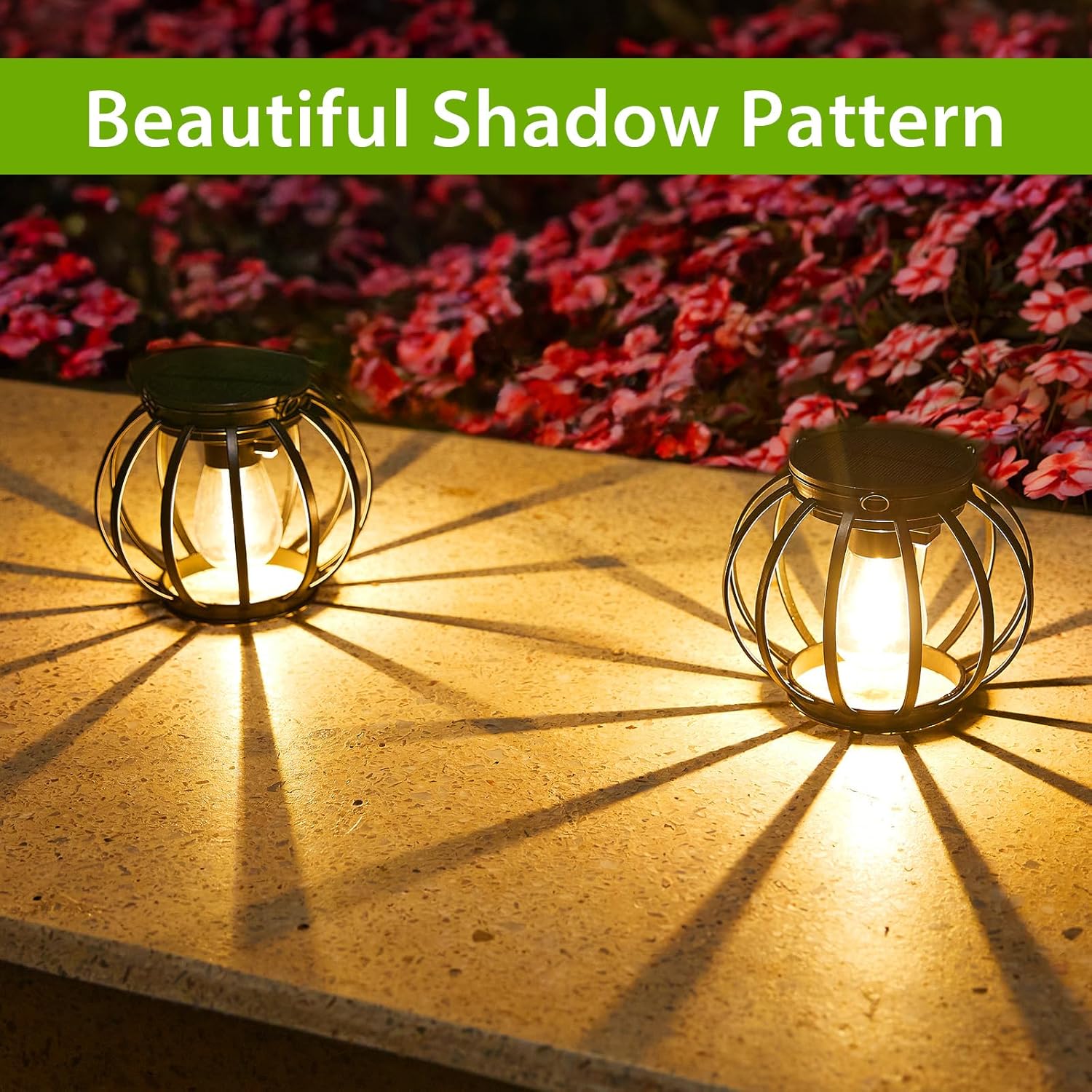 (Columnar) Solar Lights Outdoor Garden 2 Pack Metal Solar Lanterns Outdoor with Chain and Hook Hanging Garden Lights with Auto On Off Waterproof Garden Ornaments for Yard 