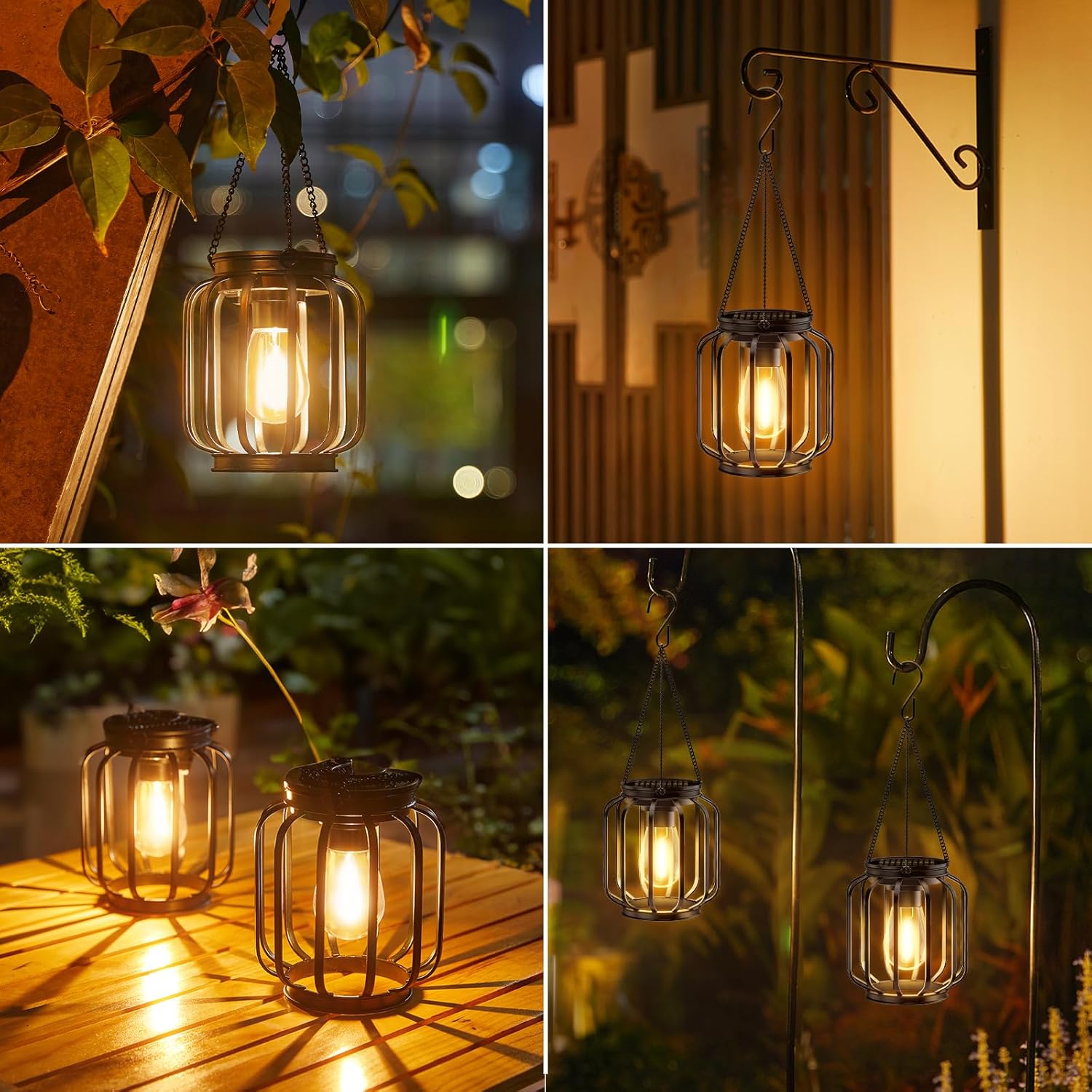 (Columnar) Solar Lights Outdoor Garden 2 Pack Metal Solar Lanterns Outdoor with Chain and Hook Hanging Garden Lights with Auto On Off Waterproof Garden Ornaments for Yard 