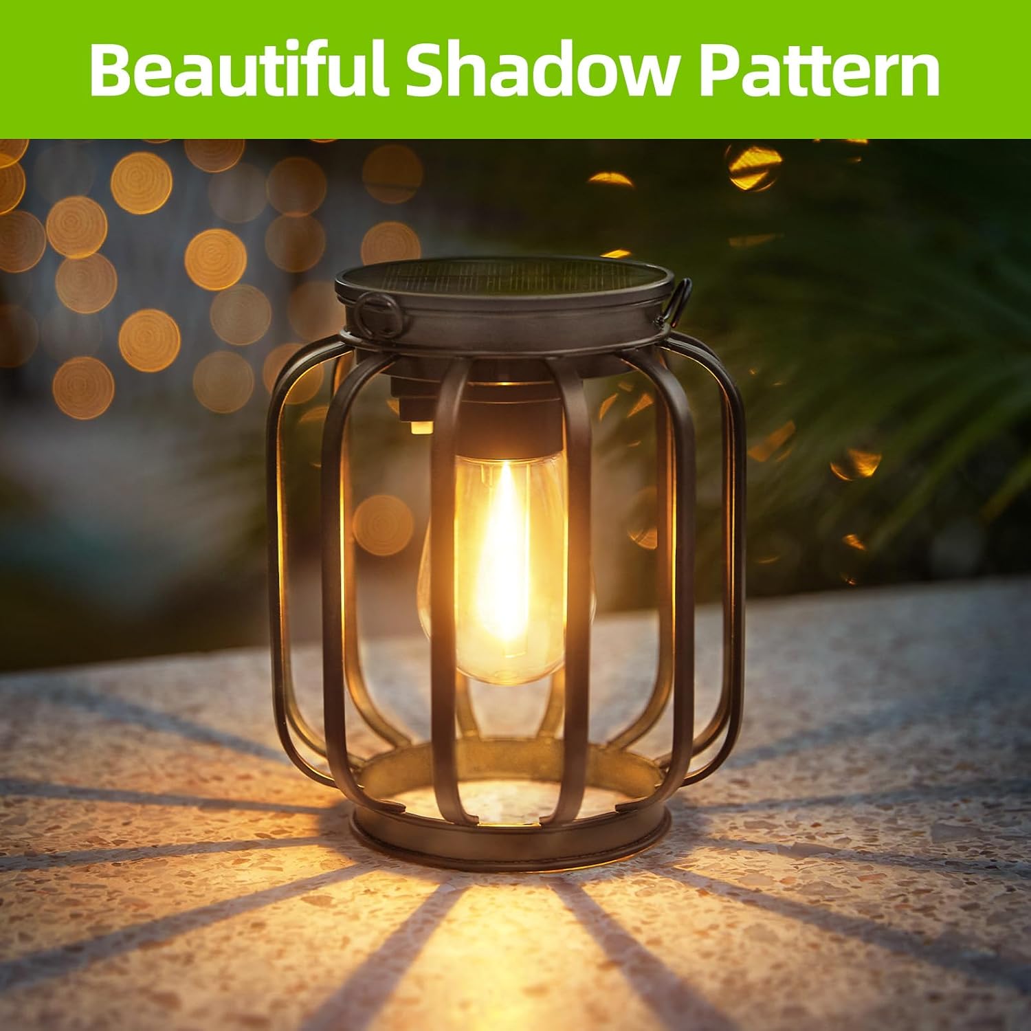 (Columnar) Solar Lights Outdoor Garden 2 Pack Metal Solar Lanterns Outdoor with Chain and Hook Hanging Garden Lights with Auto On Off Waterproof Garden Ornaments for Yard 