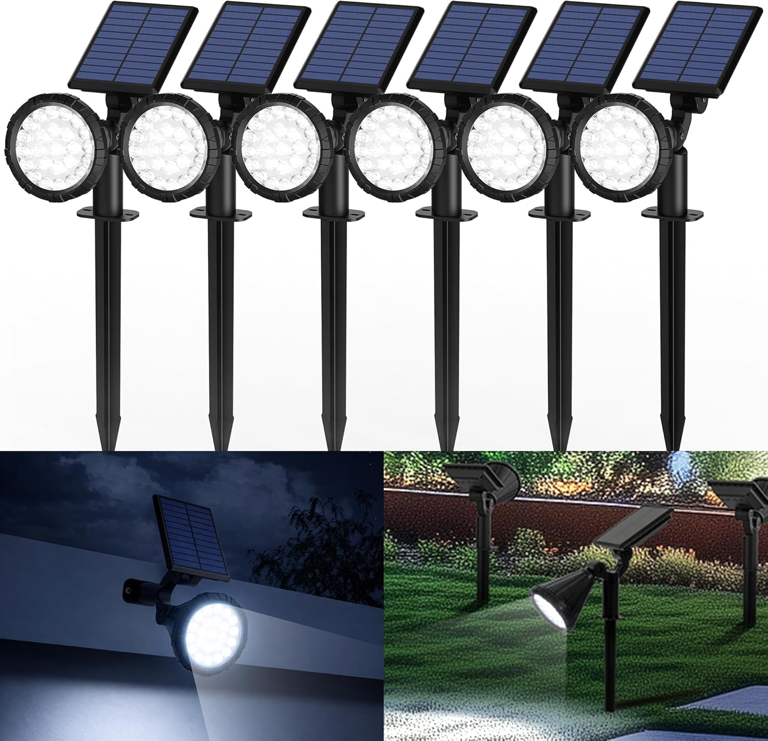 (Cold White) Solar Spot Lights Outdoor Garden 3 Modes IP65 Waterproof 25 LEDs Garden Solar Powered Spot Lights for Pathway Garden Fence