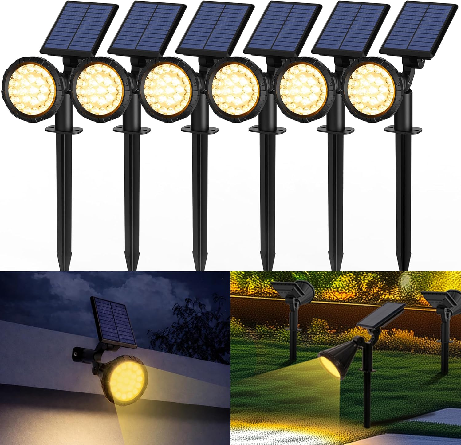 (Cold White) Solar Spot Lights Outdoor Garden 3 Modes IP65 Waterproof 25 LEDs Garden Solar Powered Spot Lights for Pathway Garden Fence