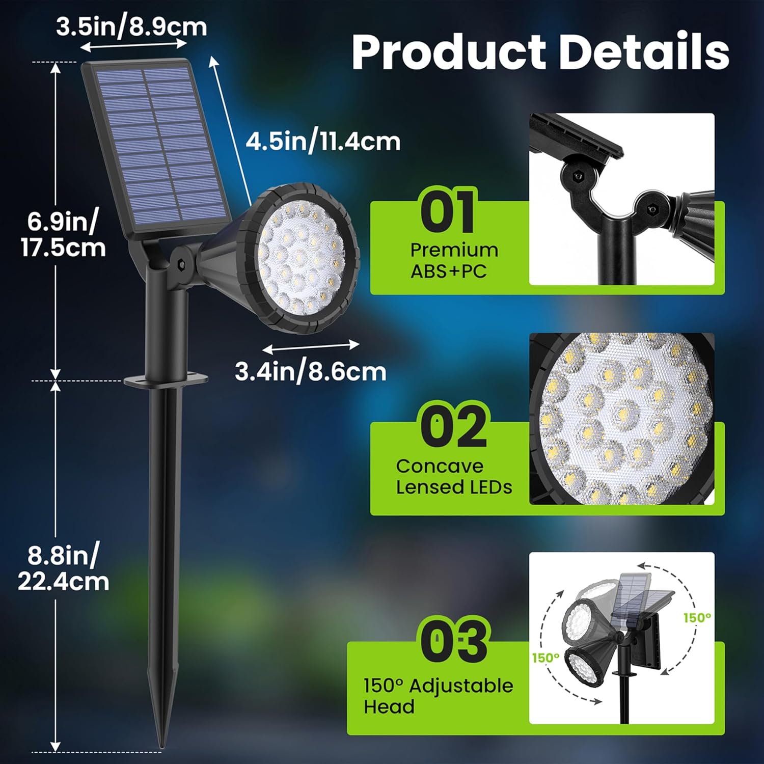 (Cold White) Solar Spot Lights Outdoor Garden 3 Modes IP65 Waterproof 25 LEDs Garden Solar Powered Spot Lights for Pathway Garden Fence