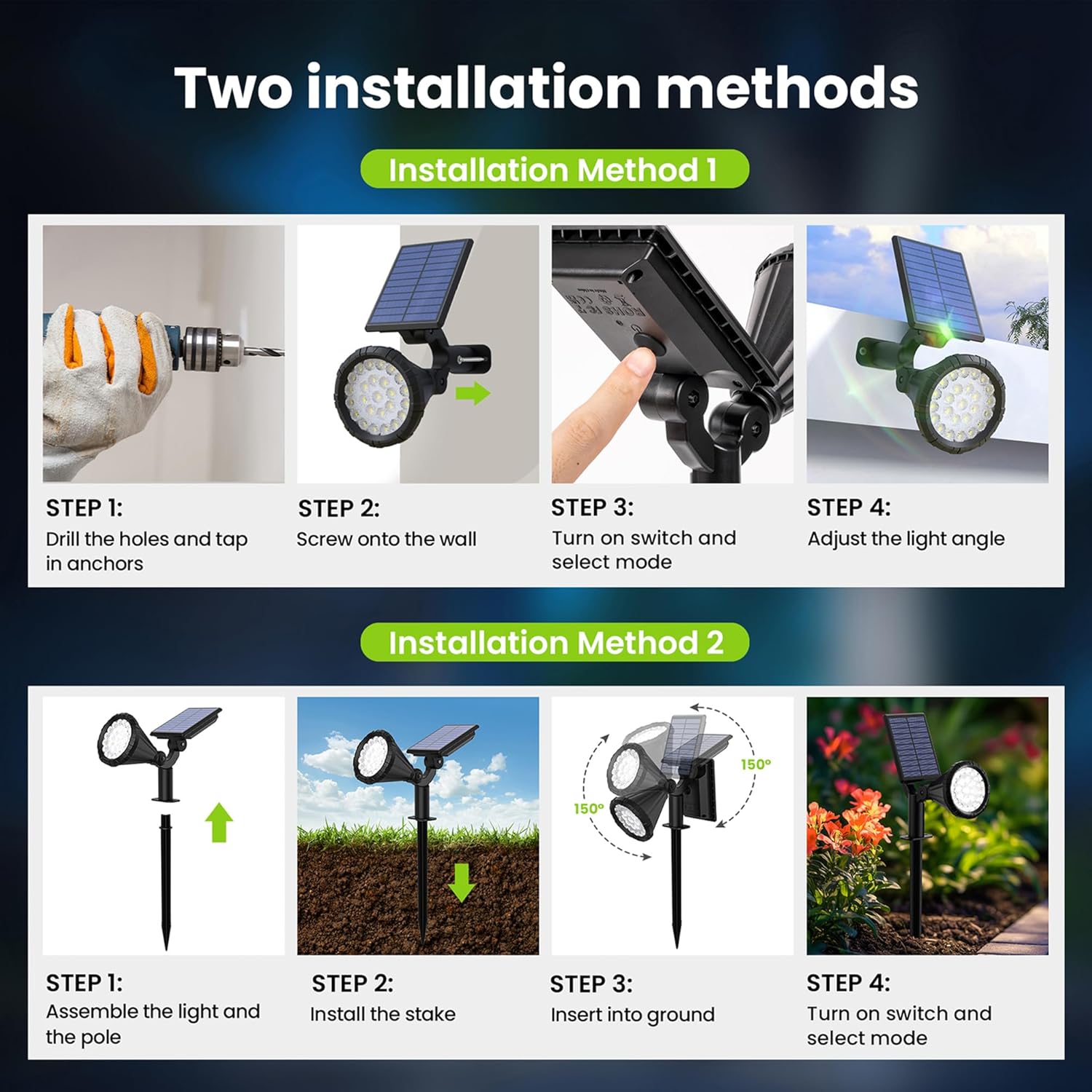(Cold White) Solar Spot Lights Outdoor Garden 3 Modes IP65 Waterproof 25 LEDs Garden Solar Powered Spot Lights for Pathway Garden Fence