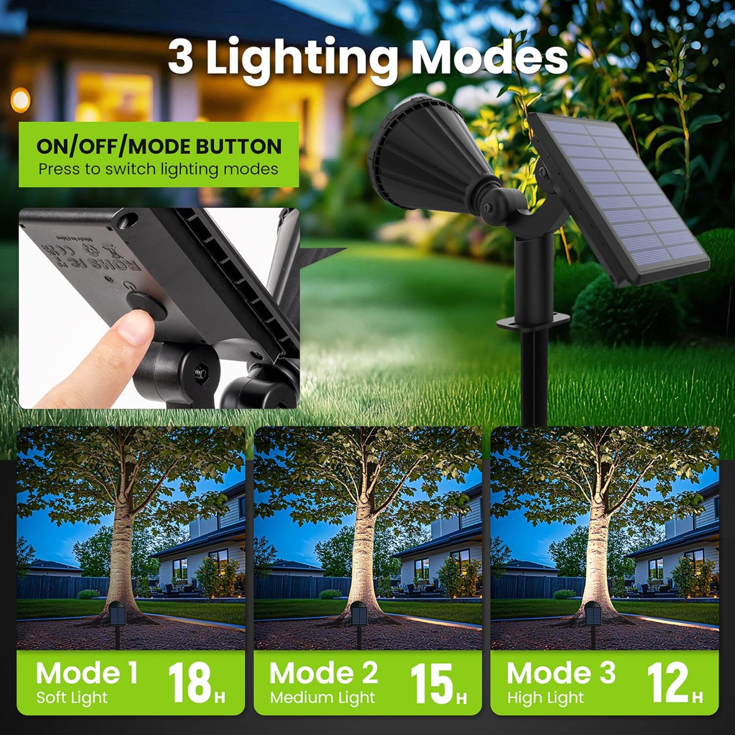 (Cold White) Solar Spot Lights Outdoor Garden 3 Modes IP65 Waterproof 25 LEDs Garden Solar Powered Spot Lights for Pathway Garden Fence