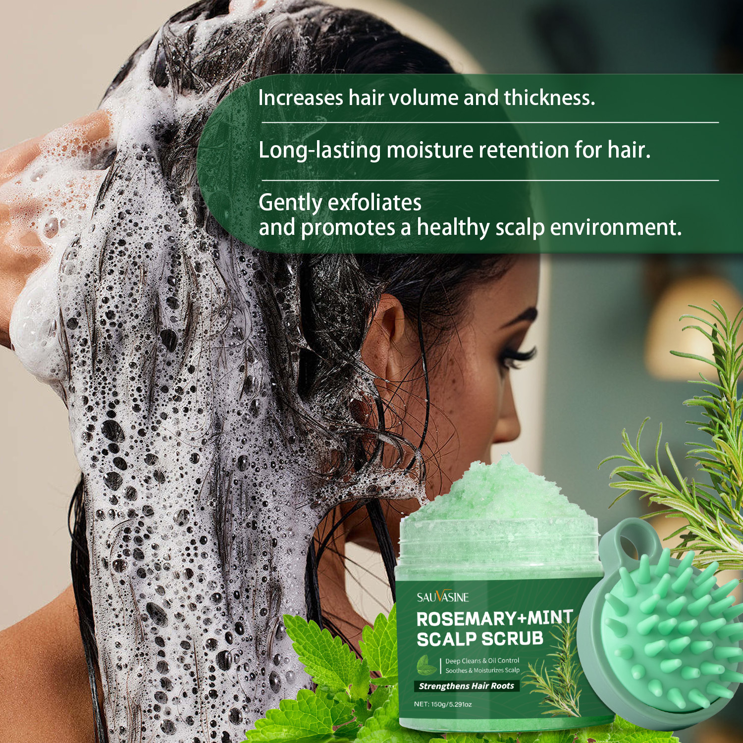 Rosemary Mint Scalp Scrub Shampoo For Deep Cleansing Exfoliating And Revitalizing Hair Wash With Massage Brush 150g