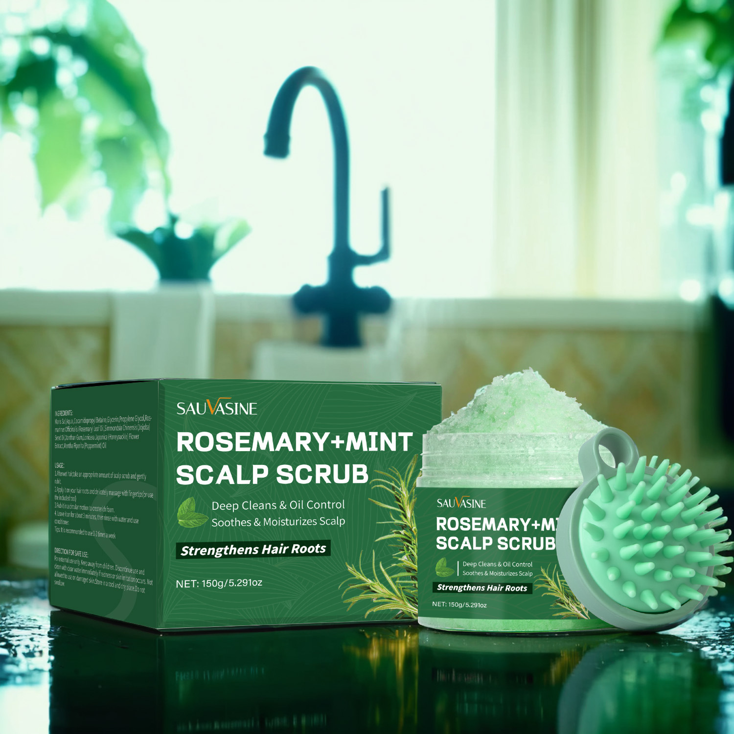 Rosemary Mint Scalp Scrub Shampoo For Deep Cleansing Exfoliating And Revitalizing Hair Wash With Massage Brush 150g