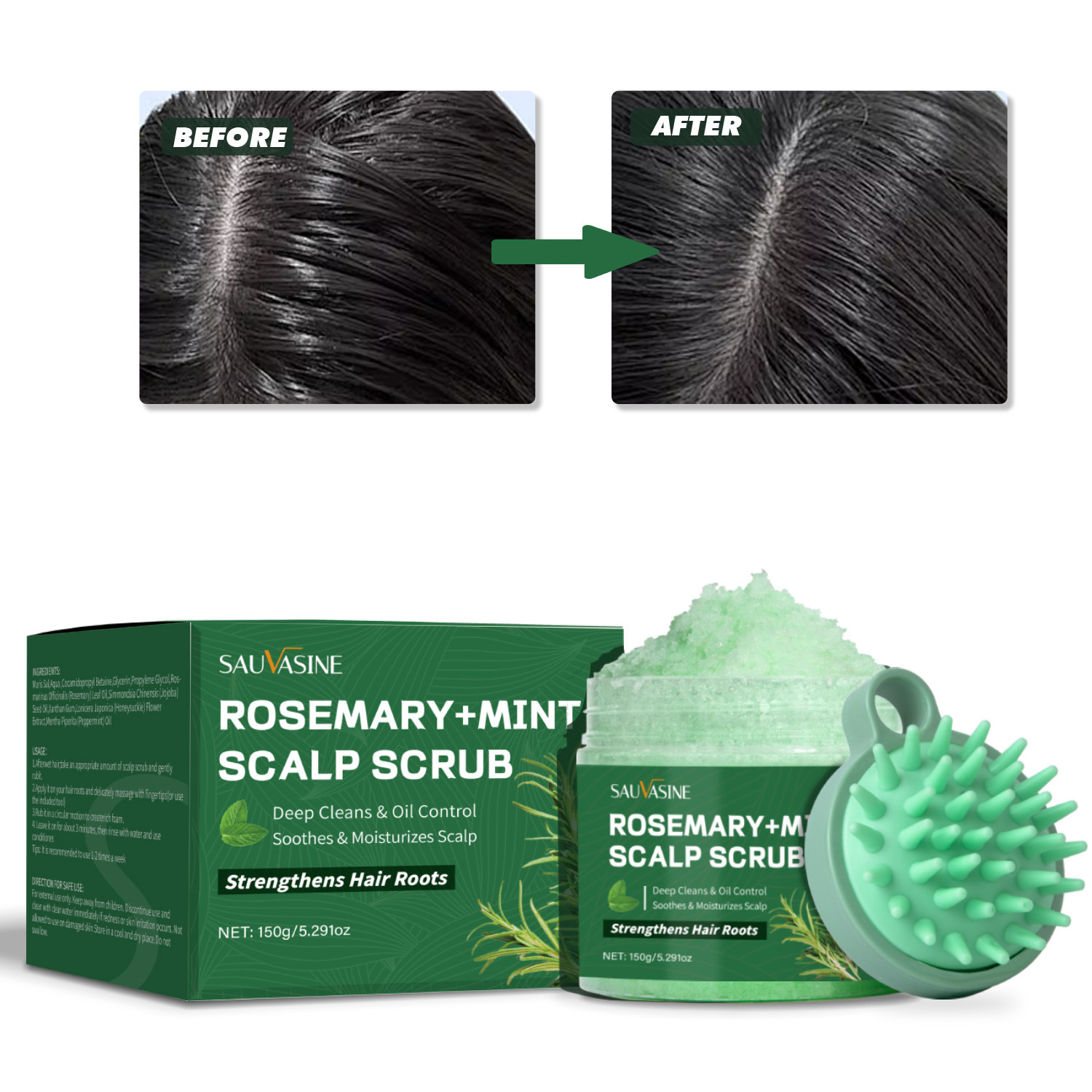 Rosemary Mint Scalp Scrub Shampoo For Deep Cleansing Exfoliating And Revitalizing Hair Wash With Massage Brush 150g