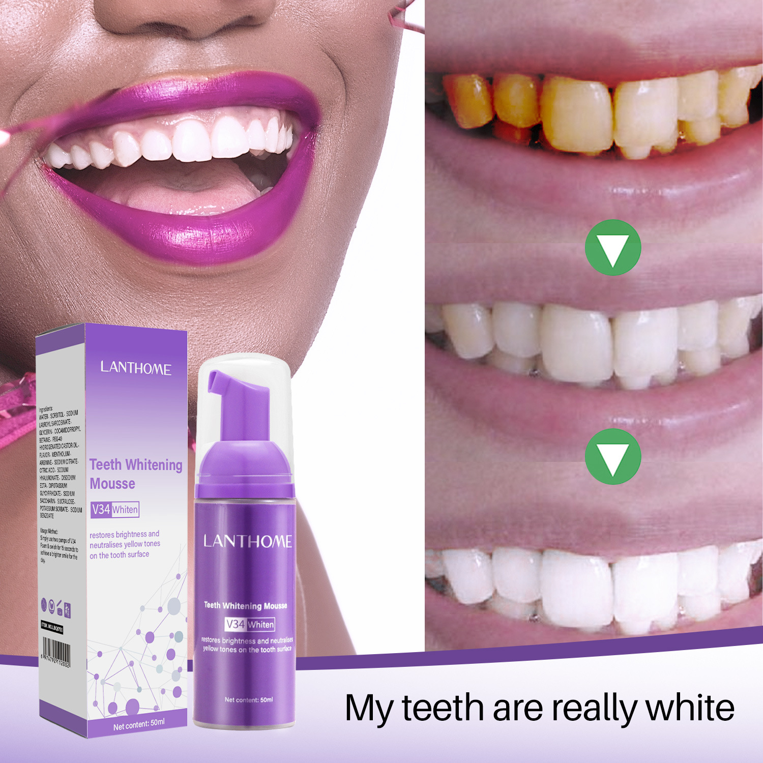 V34 Teeth Mousse For Stain Removal Whitening And Breath Freshening Daily Oral Care Foam 1pc
