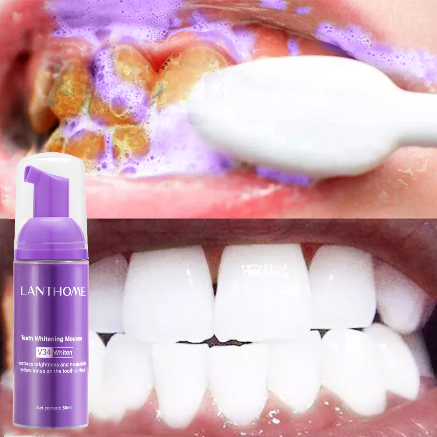 V34 Teeth Mousse For Stain Removal Whitening And Breath Freshening Daily Oral Care Foam 1pc