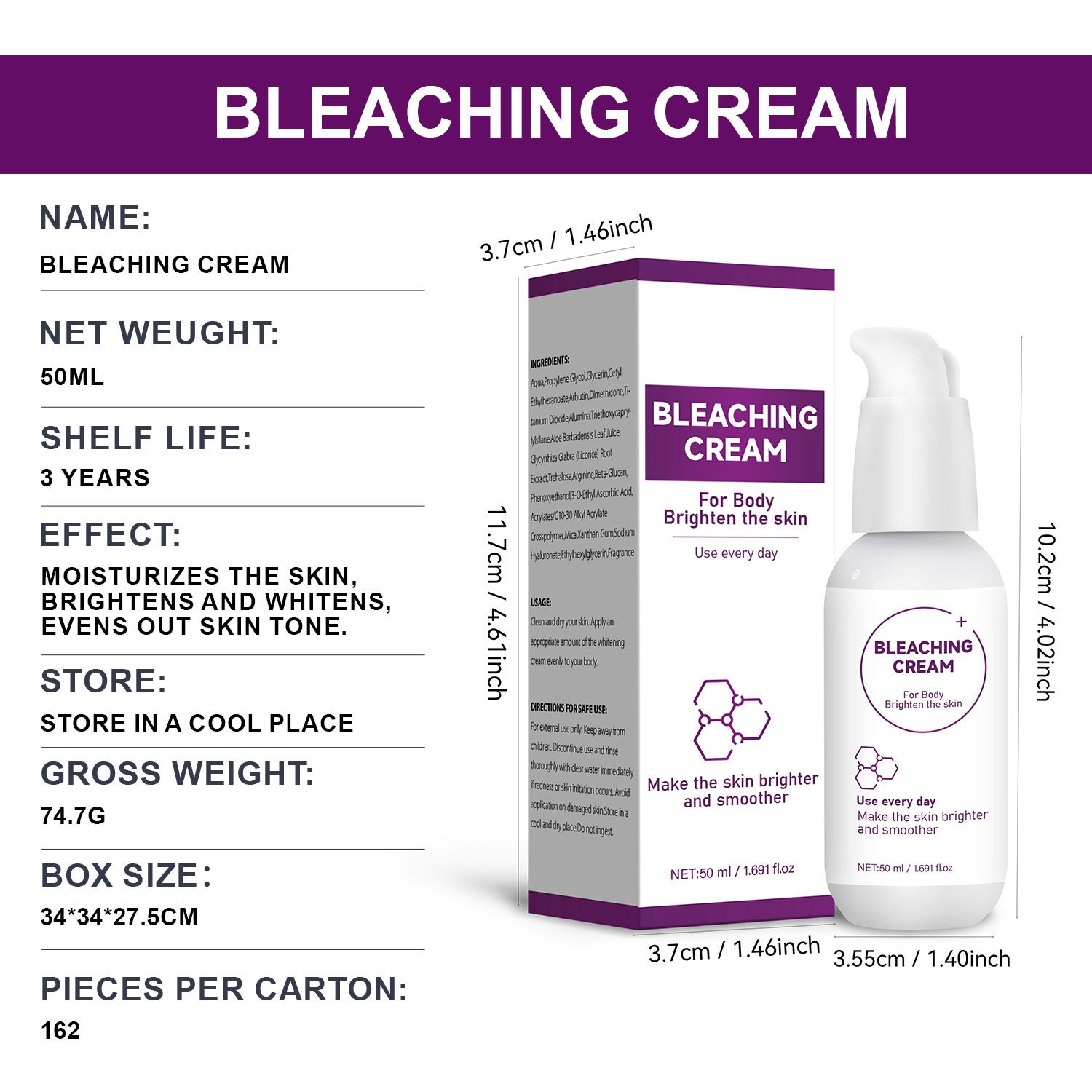 Body Brightening Cream For Even Skin Tone Hydrating And Softening Daily Body Moisturizer 50ml