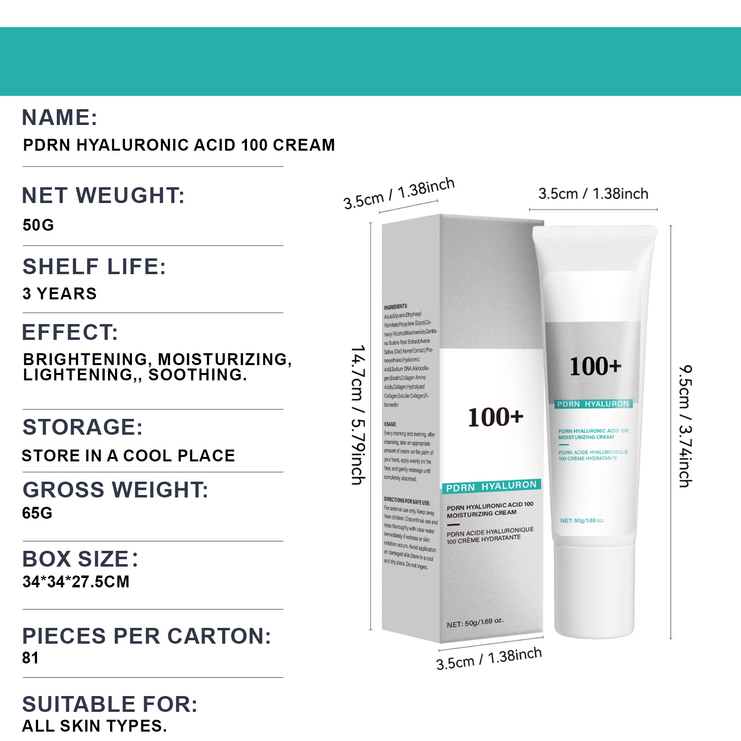 PDRN Hyaluronic Acid Face Cream Moisturizing Nourishing Skin Repairing Daily Facial Care