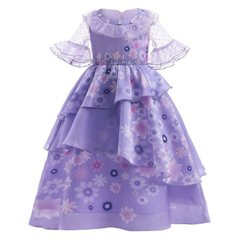 (9~10 Years) Isabella Mirabel Cosplay Costume Princess Fancy Dresses Outfit Deluxe Puffy Yarn Short Sleeves for Halloween Birthday Carnaval Party Role Play Kids Girls