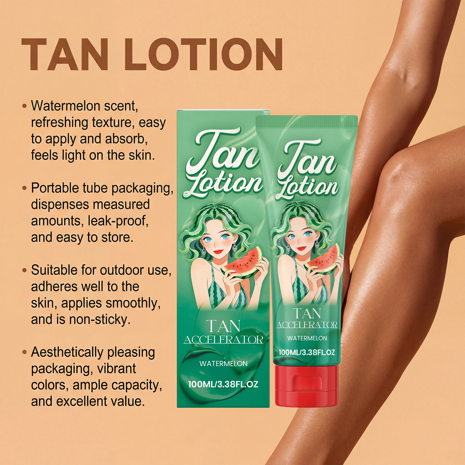 Watermelon Sugar Tanning Lotion Mild Moisturizing Soft Skin Daily Outdoor Activity Apply Deep Wheat Skin Care Cream
