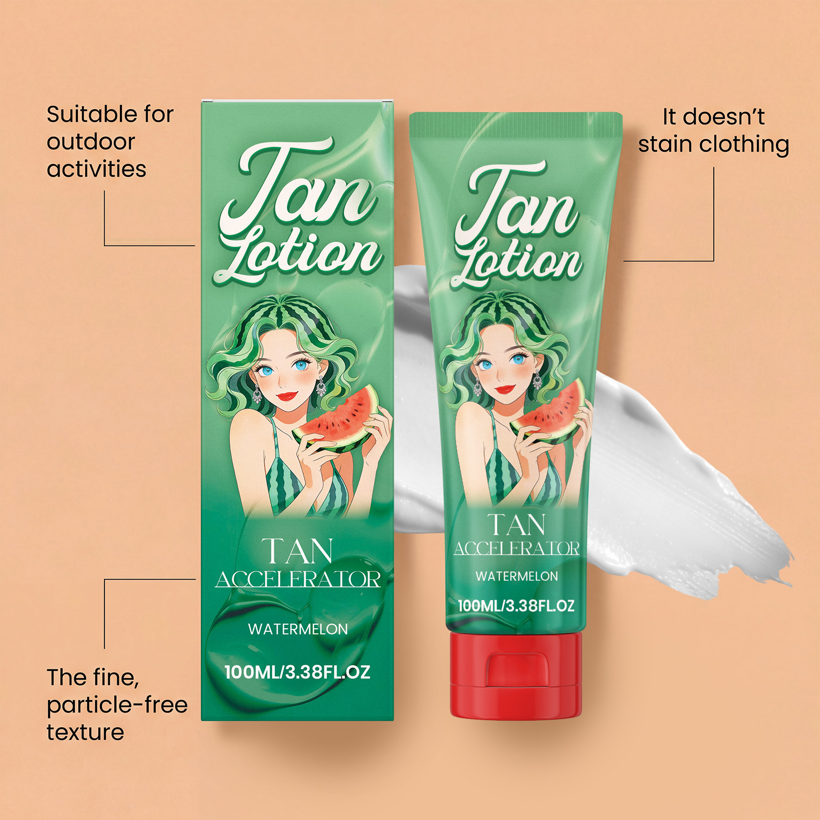 Watermelon Sugar Tanning Lotion Mild Moisturizing Soft Skin Daily Outdoor Activity Apply Deep Wheat Skin Care Cream