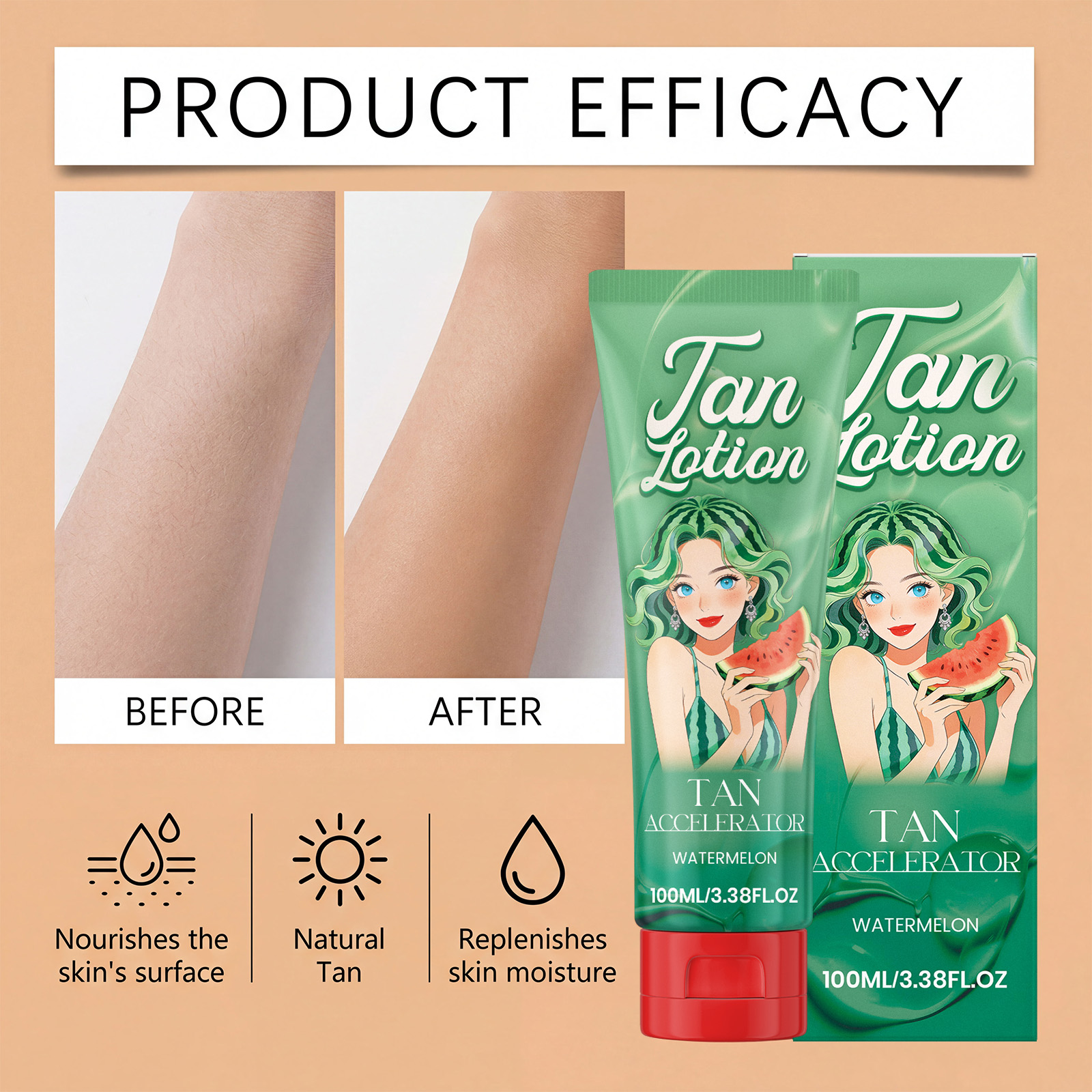 Watermelon Sugar Tanning Lotion Mild Moisturizing Soft Skin Daily Outdoor Activity Apply Deep Wheat Skin Care Cream