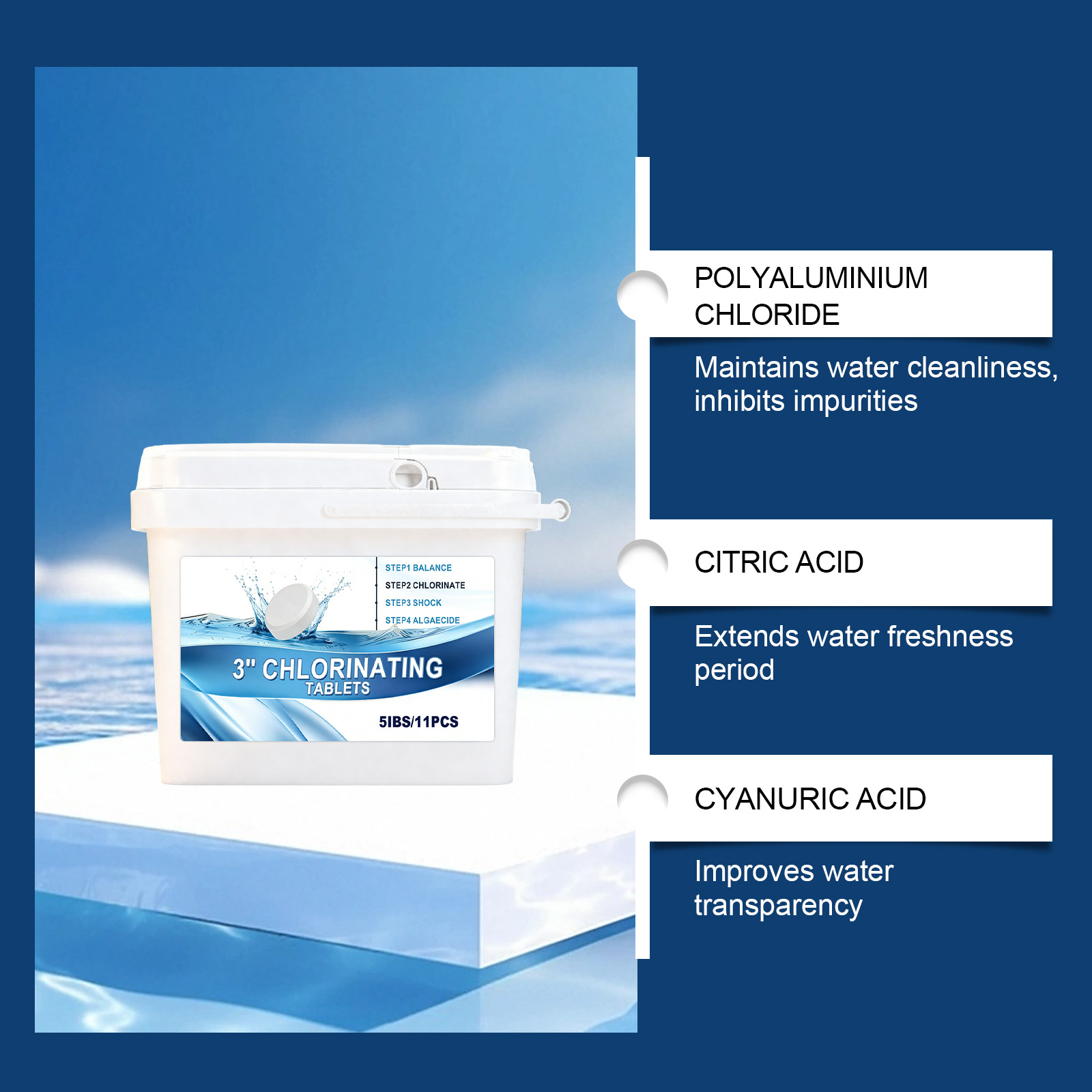 Pool Cleaning Tablets Fast Dissolving Odor Clear Water Purify Stain Remove Portable Care Home Outdoor Apply