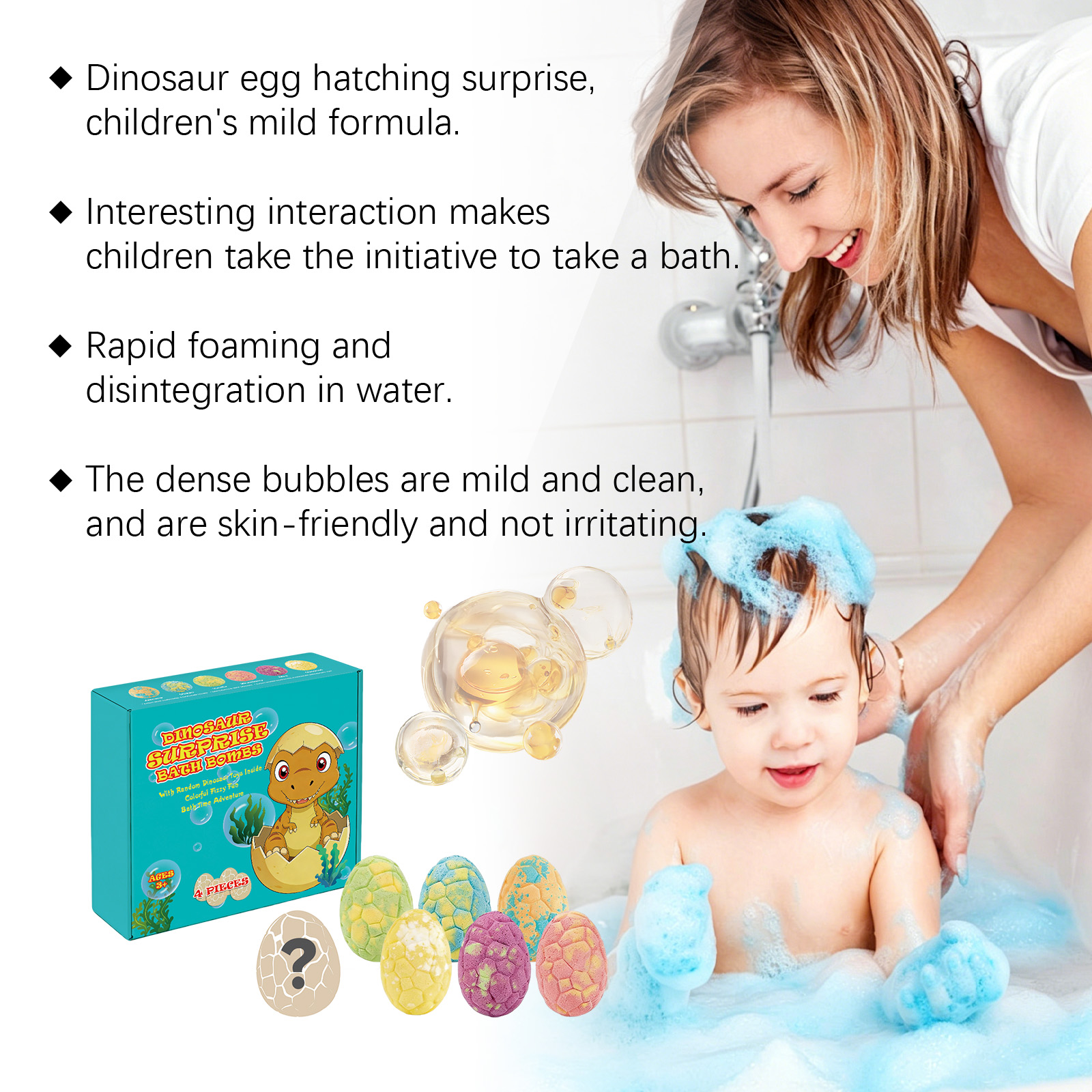 Fun Dinosaur Bubble Bath Bomb Set Colorful Long Lasting Fragrance Mild Moisturizing Cleansing Body Skin