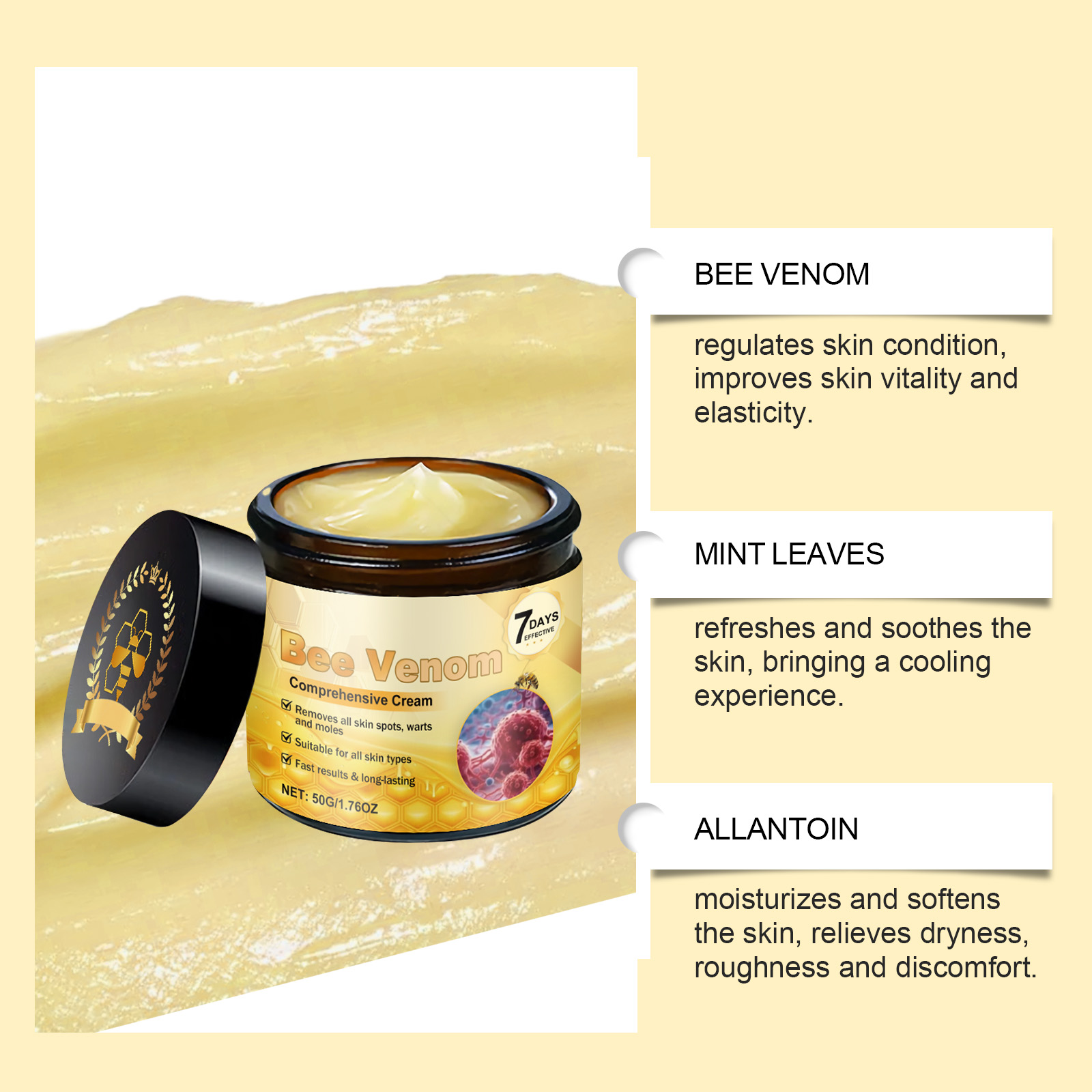 Bee Venom Skin Care Cream Mild Cleansing Smoothing Hydrating Moisturizing Firming Body Treatment
