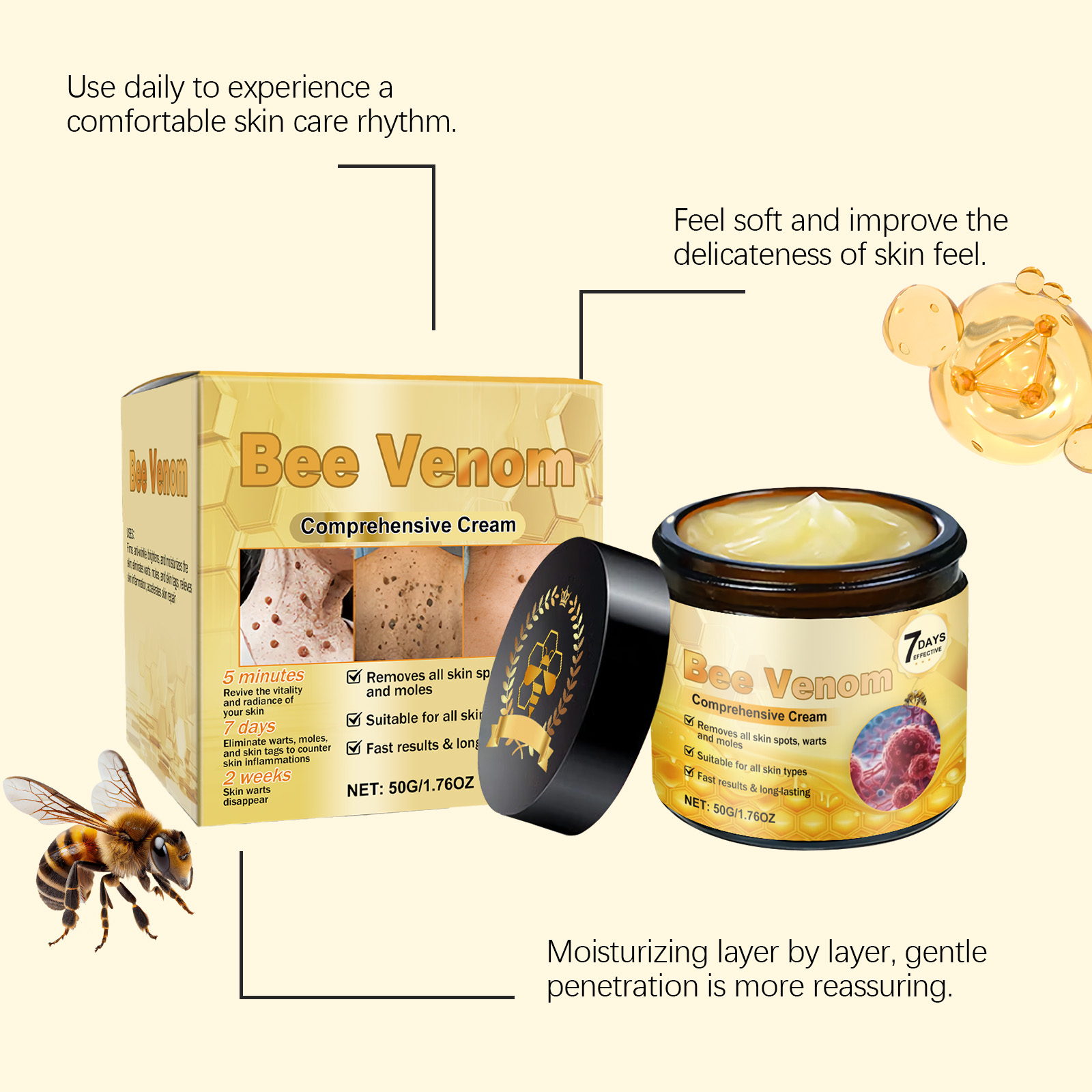 Bee Venom Skin Care Cream Mild Cleansing Smoothing Hydrating Moisturizing Firming Body Treatment