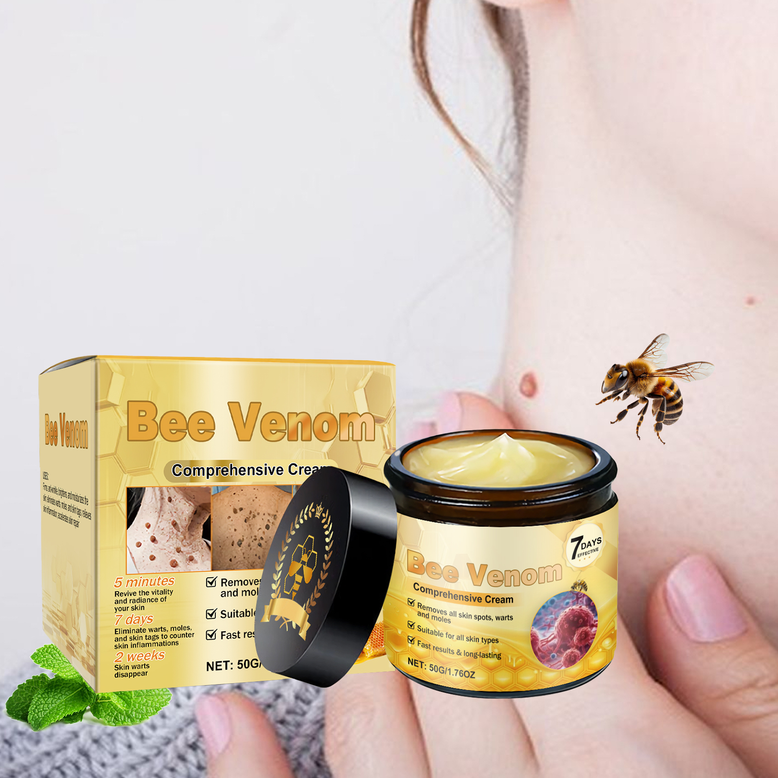 Bee Venom Skin Care Cream Mild Cleansing Smoothing Hydrating Moisturizing Firming Body Treatment