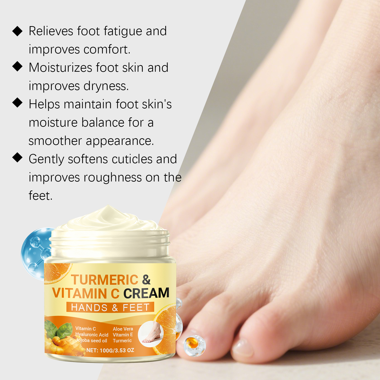 Turmeric Vitamin C Moisturizing Cream Nourishing Hydrating Dry Skin Foot Sole Autumn Winter Care