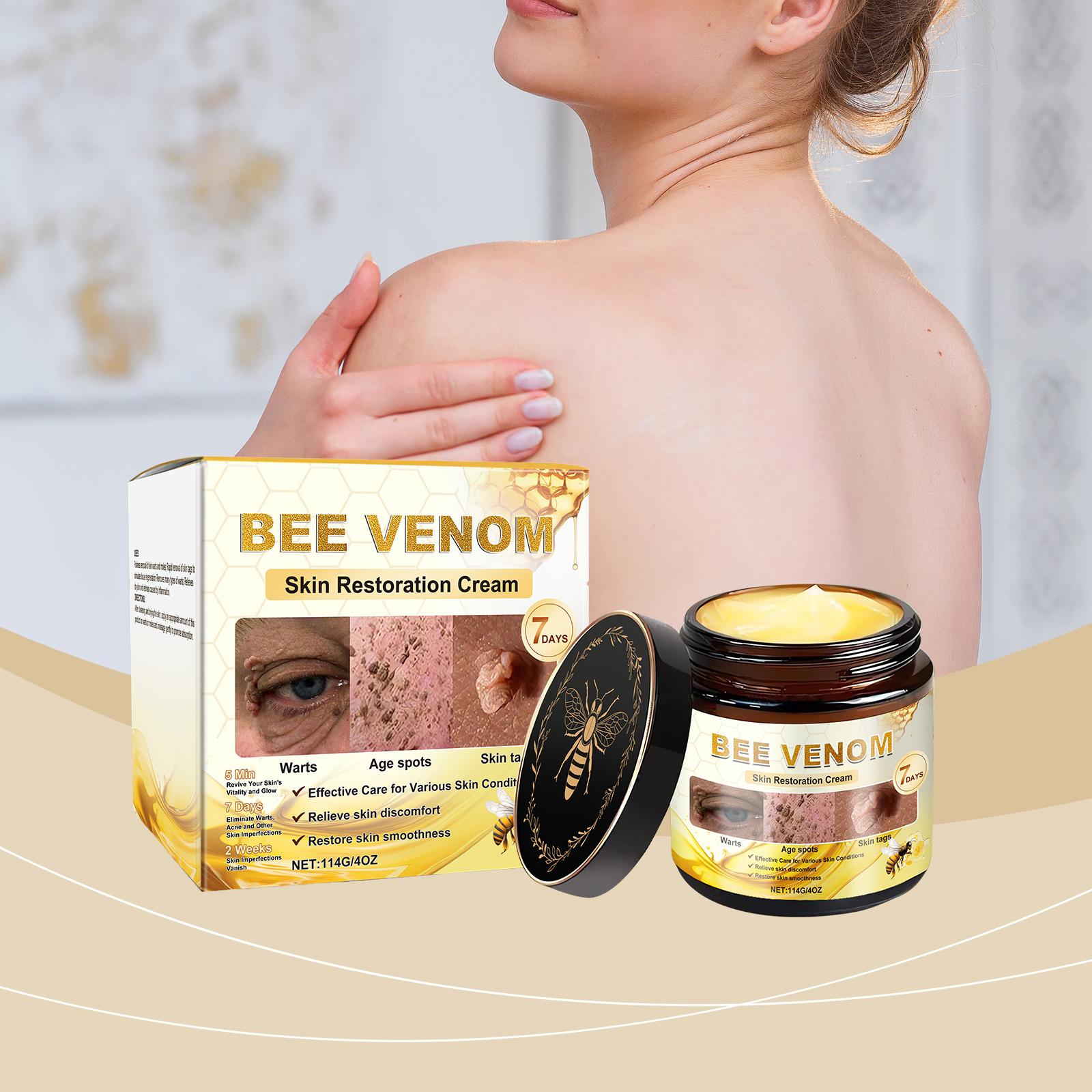 Bee Venom Skin Care Cream Herbal Formula Mild Nourishing Cleansing Body Skin Moisturizing Smoothing Tender Care
