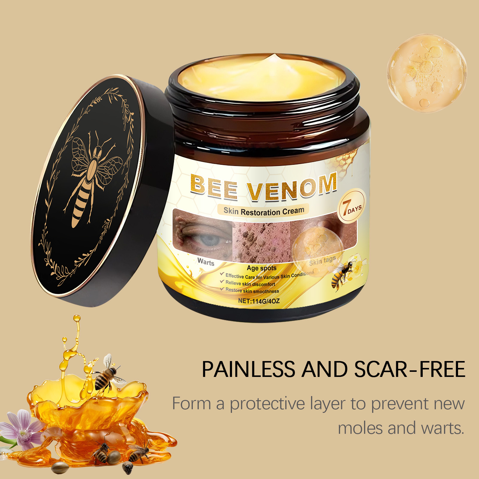 Bee Venom Skin Care Cream Herbal Formula Mild Nourishing Cleansing Body Skin Moisturizing Smoothing Tender Care