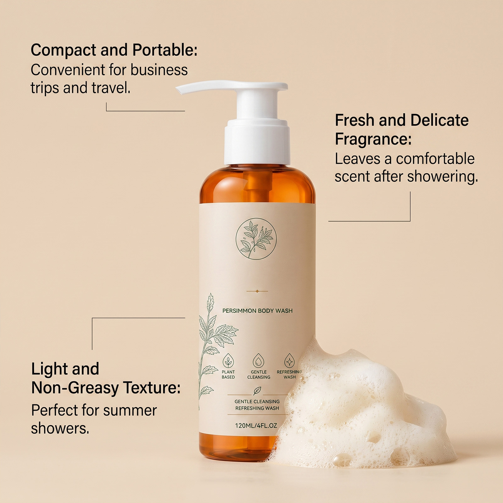 Persimmon Refreshing Body Wash Gentle Cleansing Fresh Deodorizing Hydrating Moisturizing Sensitive Skin Applicable Bath Lotion
