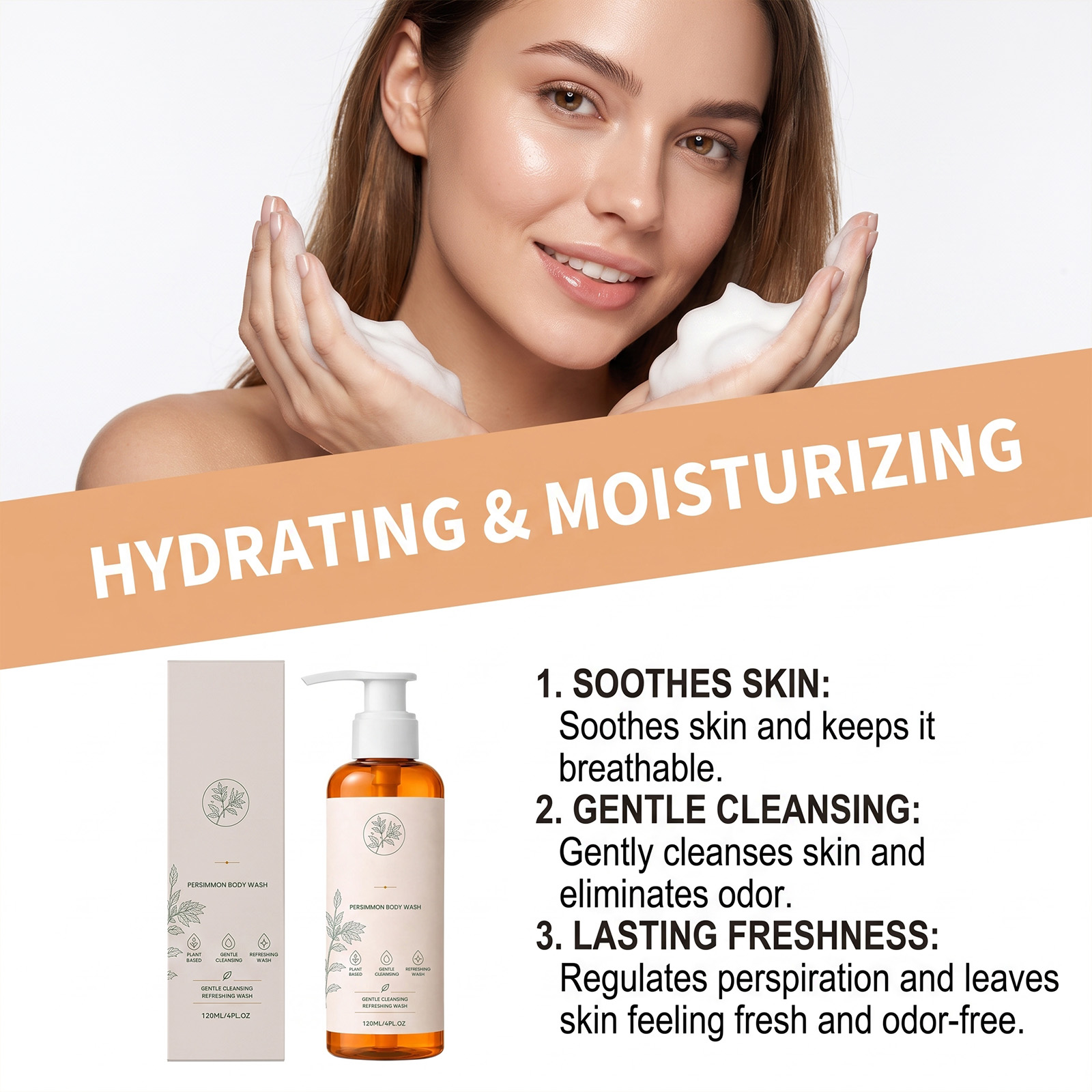 Persimmon Refreshing Body Wash Gentle Cleansing Fresh Deodorizing Hydrating Moisturizing Sensitive Skin Applicable Bath Lotion