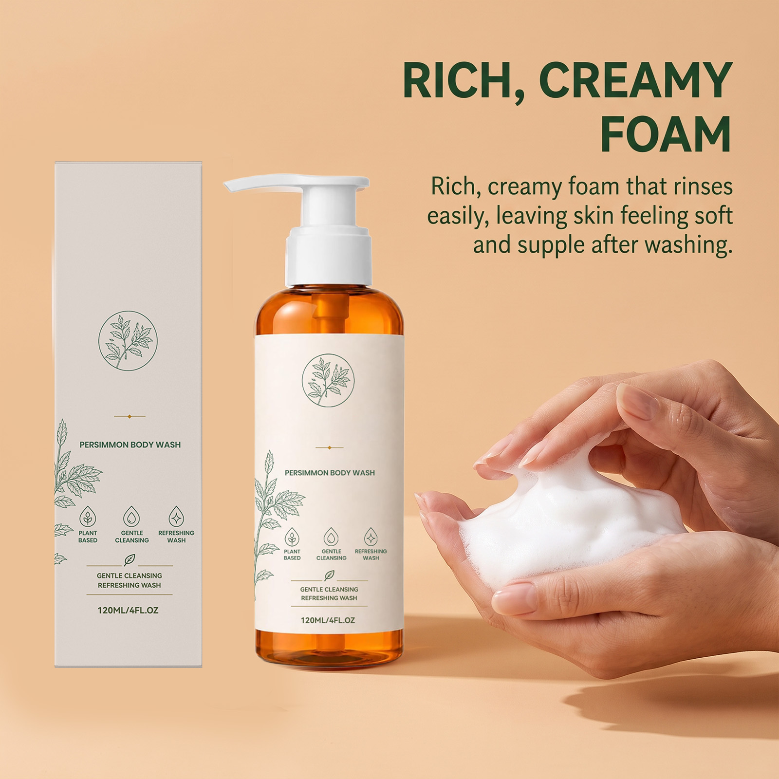 Persimmon Refreshing Body Wash Gentle Cleansing Fresh Deodorizing Hydrating Moisturizing Sensitive Skin Applicable Bath Lotion