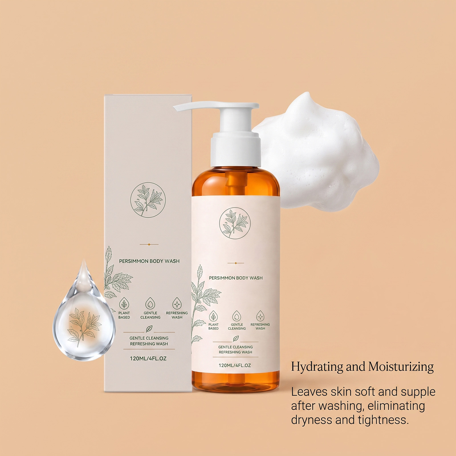 Persimmon Refreshing Body Wash Gentle Cleansing Fresh Deodorizing Hydrating Moisturizing Sensitive Skin Applicable Bath Lotion
