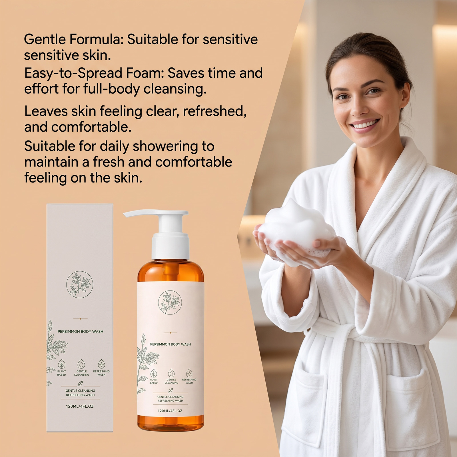 Persimmon Refreshing Body Wash Gentle Cleansing Fresh Deodorizing Hydrating Moisturizing Sensitive Skin Applicable Bath Lotion