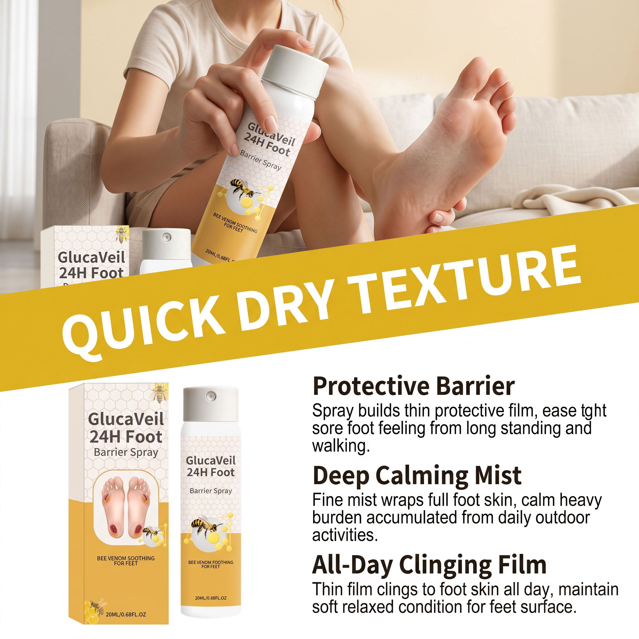 Bee Venom Foot Care Spray Gentle Cleansing Foot Skin Comfort Care Refreshing Daily Care Spray