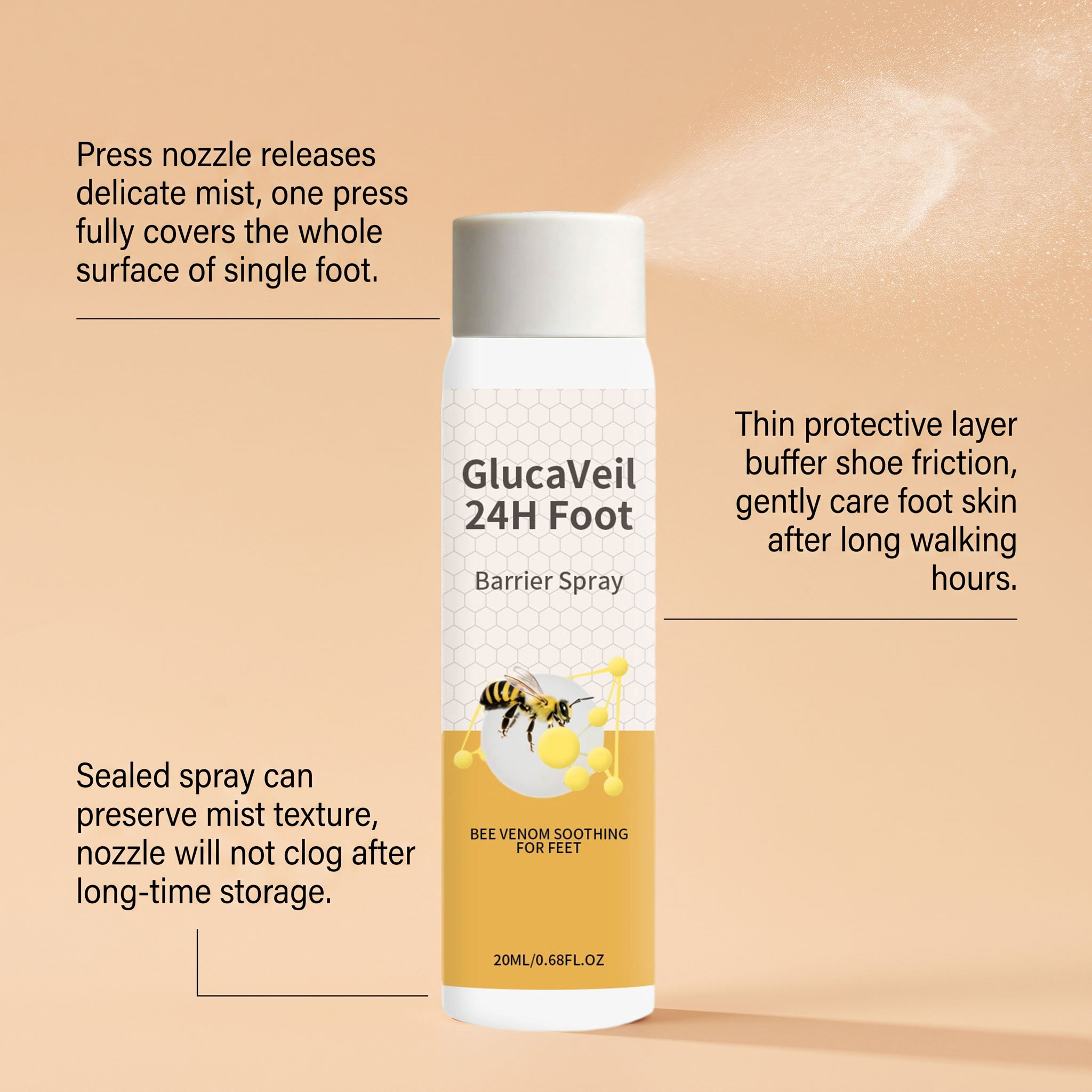 Bee Venom Foot Care Spray Gentle Cleansing Foot Skin Comfort Care Refreshing Daily Care Spray