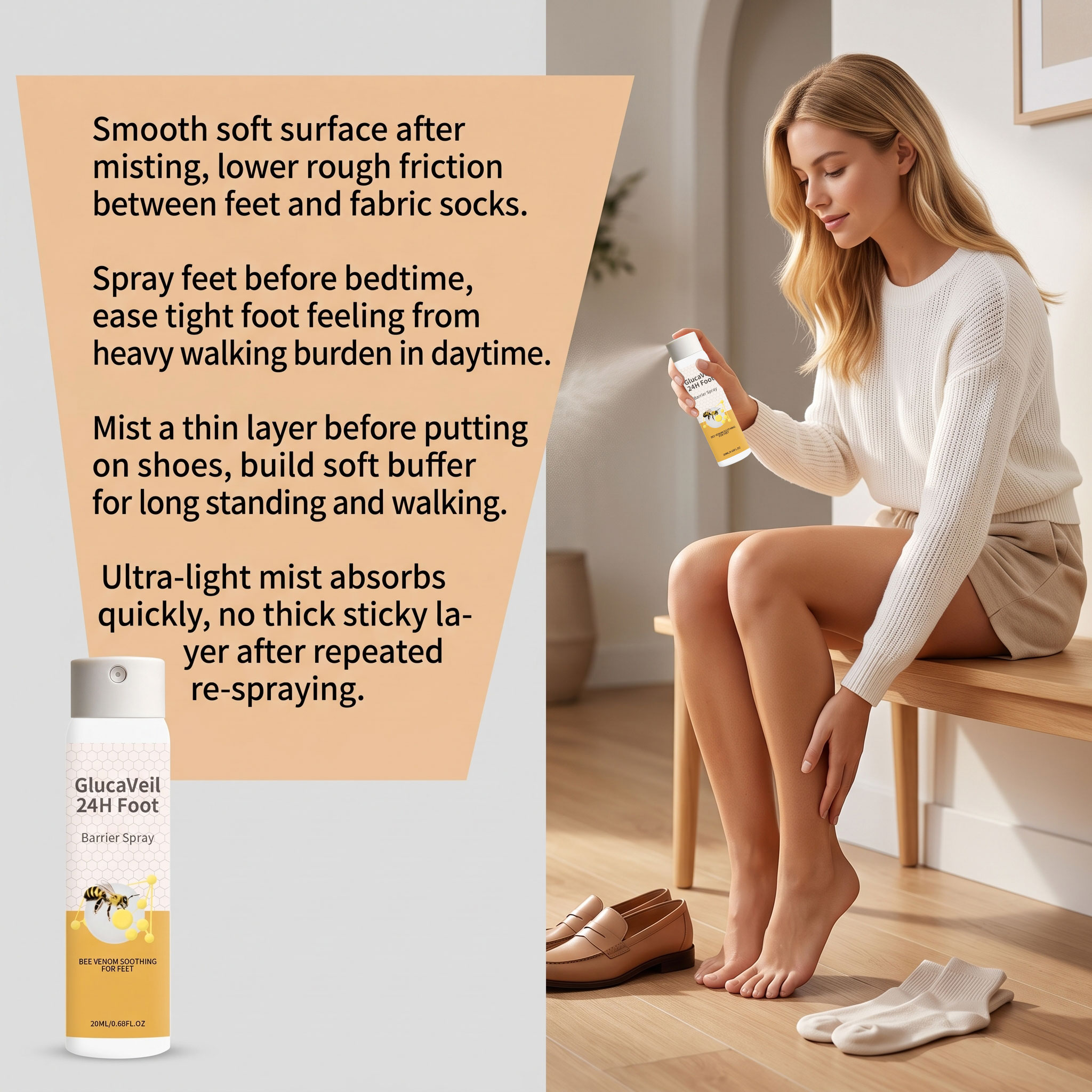 Bee Venom Foot Care Spray Gentle Cleansing Foot Skin Comfort Care Refreshing Daily Care Spray