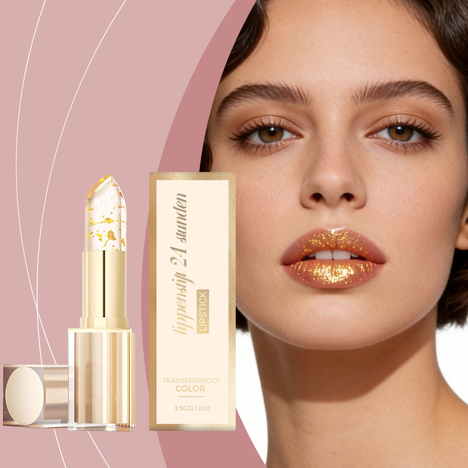 Gold Leaf Temperature Change Moisturizing Lip Balm Daily Care Lip Skin Smooth Pink Light Non Sticky Non Cup