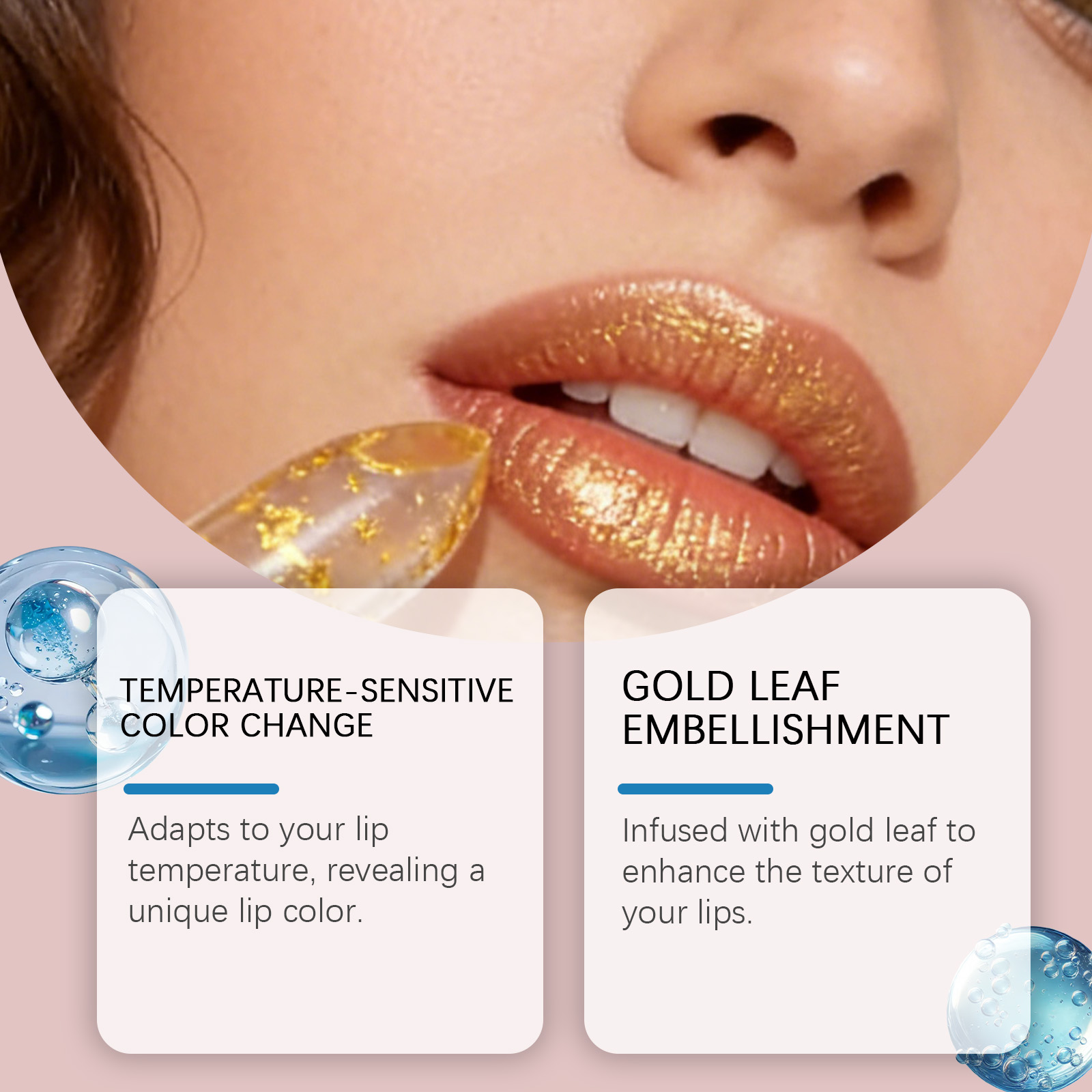 Gold Leaf Temperature Change Moisturizing Lip Balm Daily Care Lip Skin Smooth Pink Light Non Sticky Non Cup
