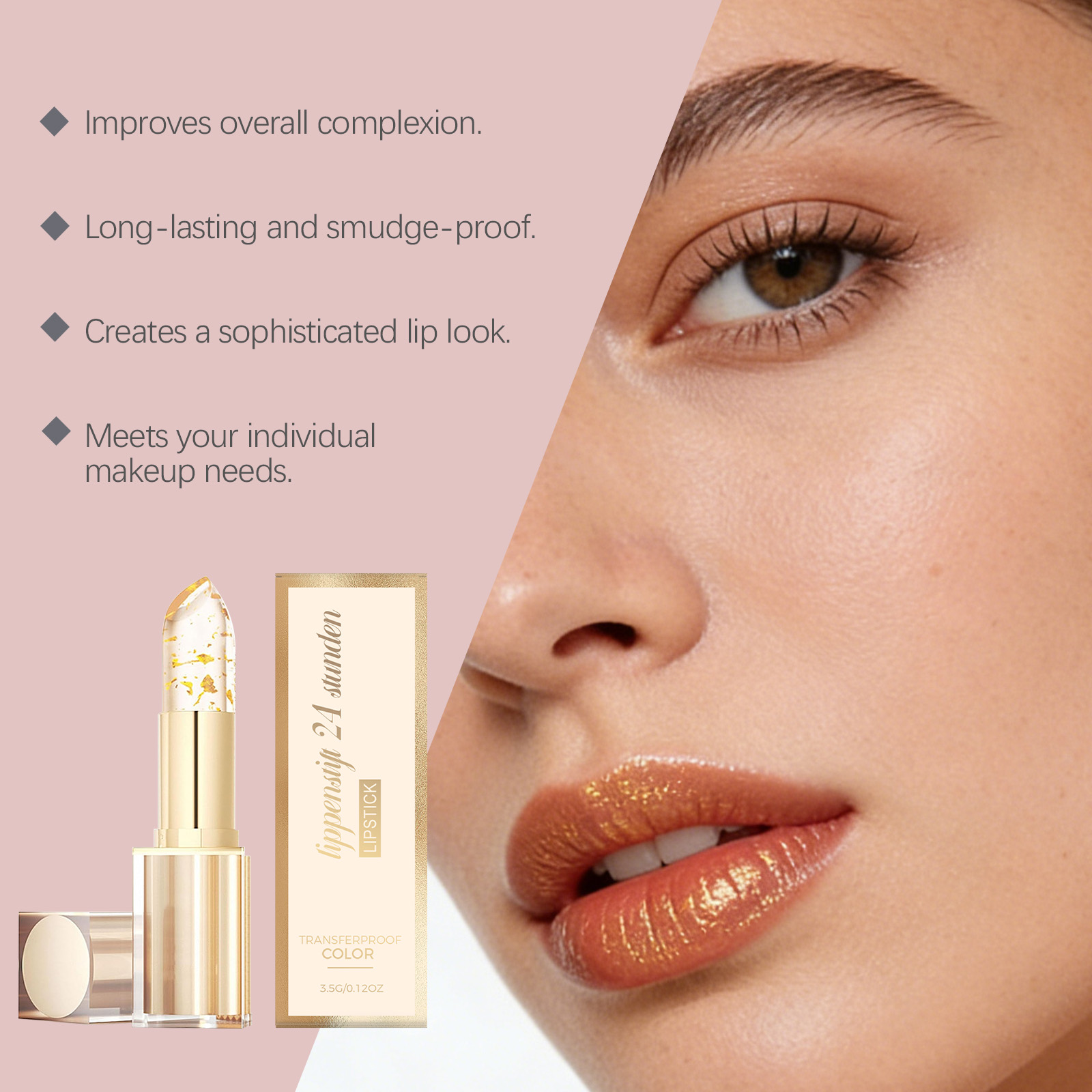 Gold Leaf Temperature Change Moisturizing Lip Balm Daily Care Lip Skin Smooth Pink Light Non Sticky Non Cup