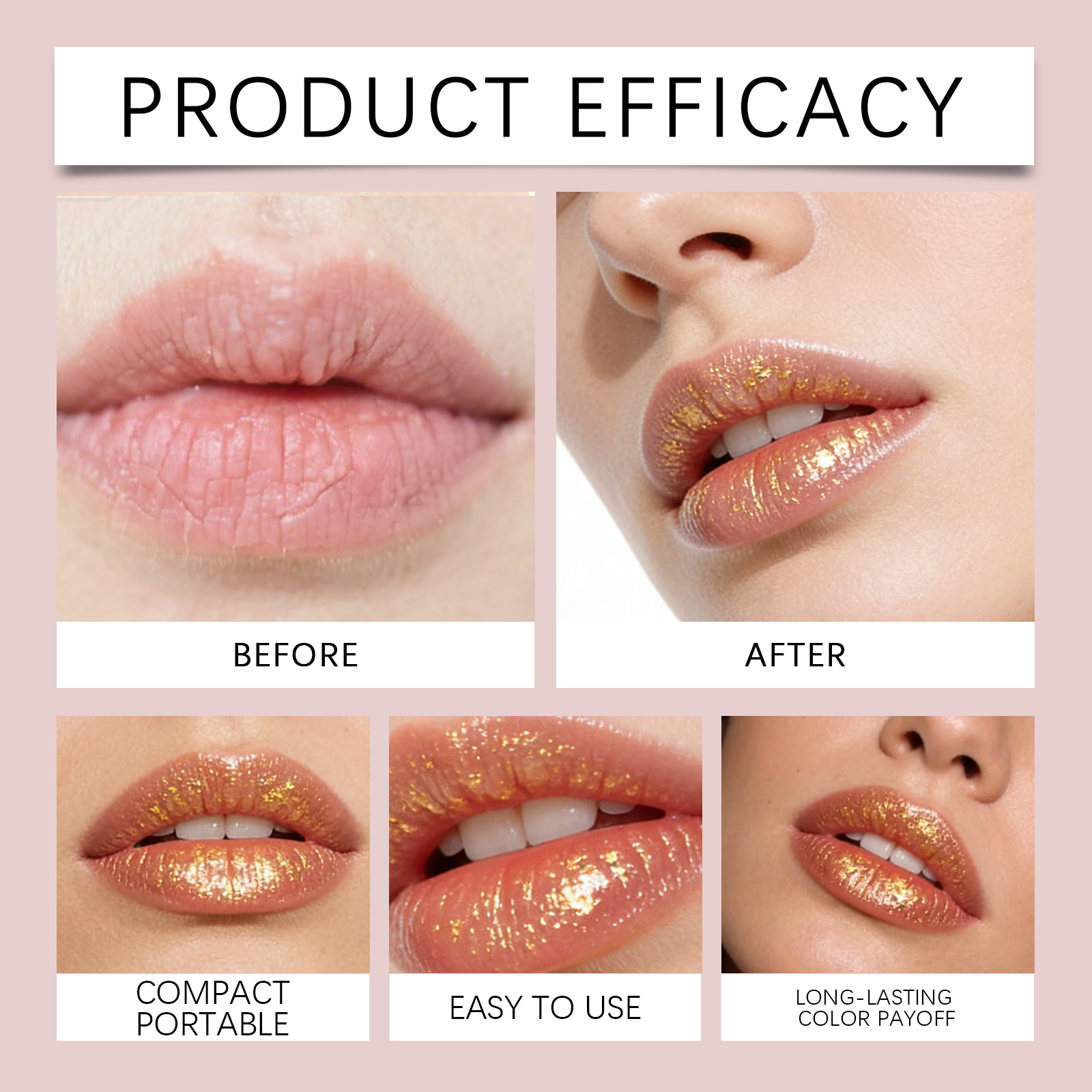 Gold Leaf Temperature Change Moisturizing Lip Balm Daily Care Lip Skin Smooth Pink Light Non Sticky Non Cup