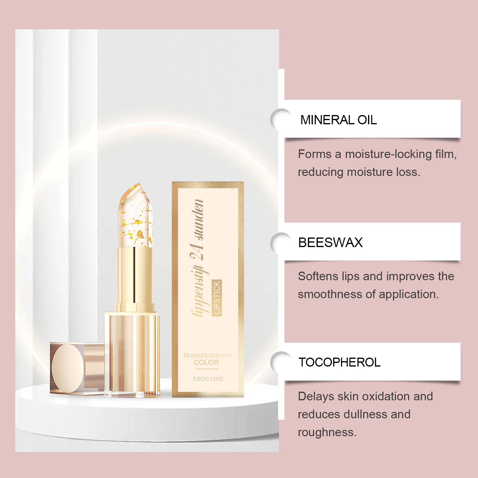 Gold Leaf Temperature Change Moisturizing Lip Balm Daily Care Lip Skin Smooth Pink Light Non Sticky Non Cup