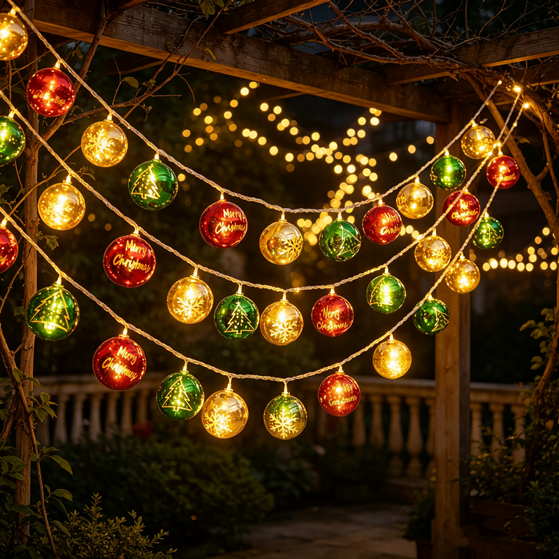 Christmas Balls String Lights Merry Christmas Printed Fairy Lights for Xmas Tree Indoor Holiday Decor 1.5m 10 LEDs Battery Operated 