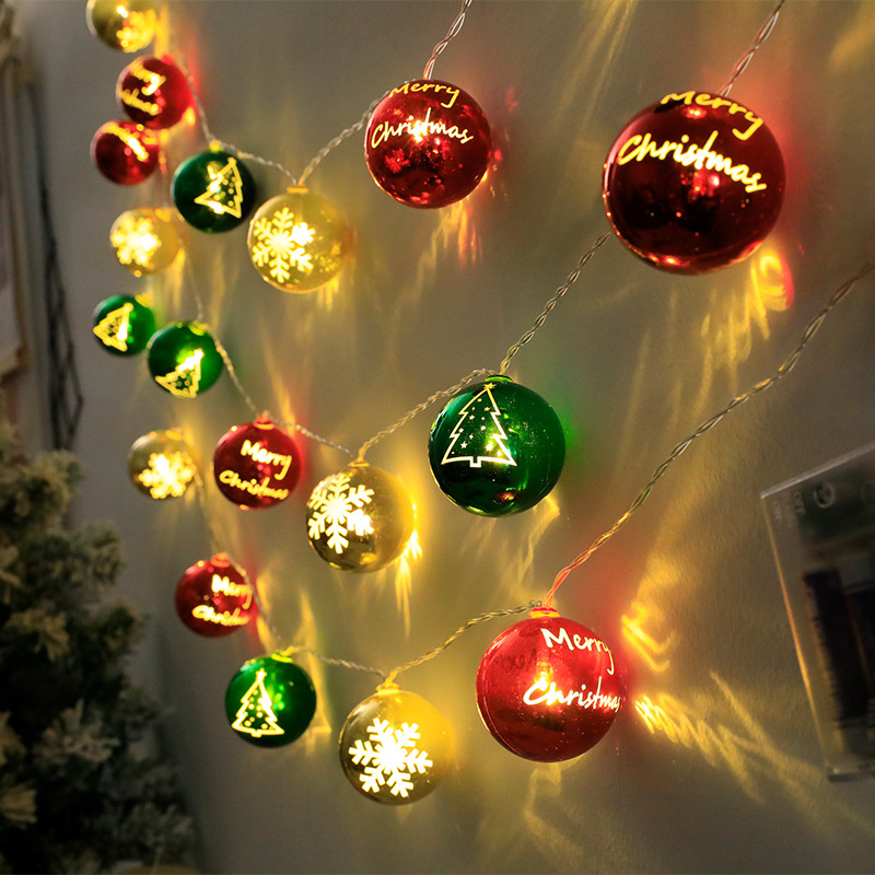 Christmas Balls String Lights Merry Christmas Printed Fairy Lights for Xmas Tree Indoor Holiday Decor 1.5m 10 LEDs Battery Operated 