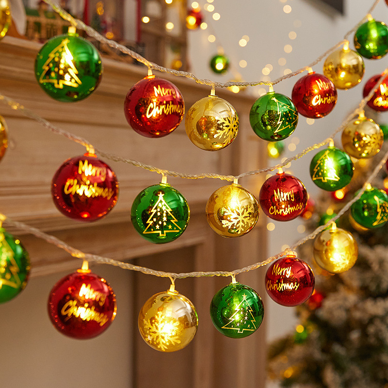 Christmas Balls String Lights Merry Christmas Printed Fairy Lights for Xmas Tree Indoor Holiday Decor 1.5m 10 LEDs Battery Operated 
