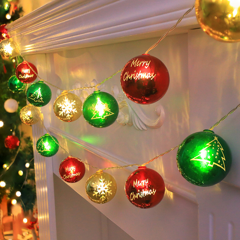 Christmas Balls String Lights Merry Christmas Printed Fairy Lights for Xmas Tree Indoor Holiday Decor 1.5m 10 LEDs Battery Operated 