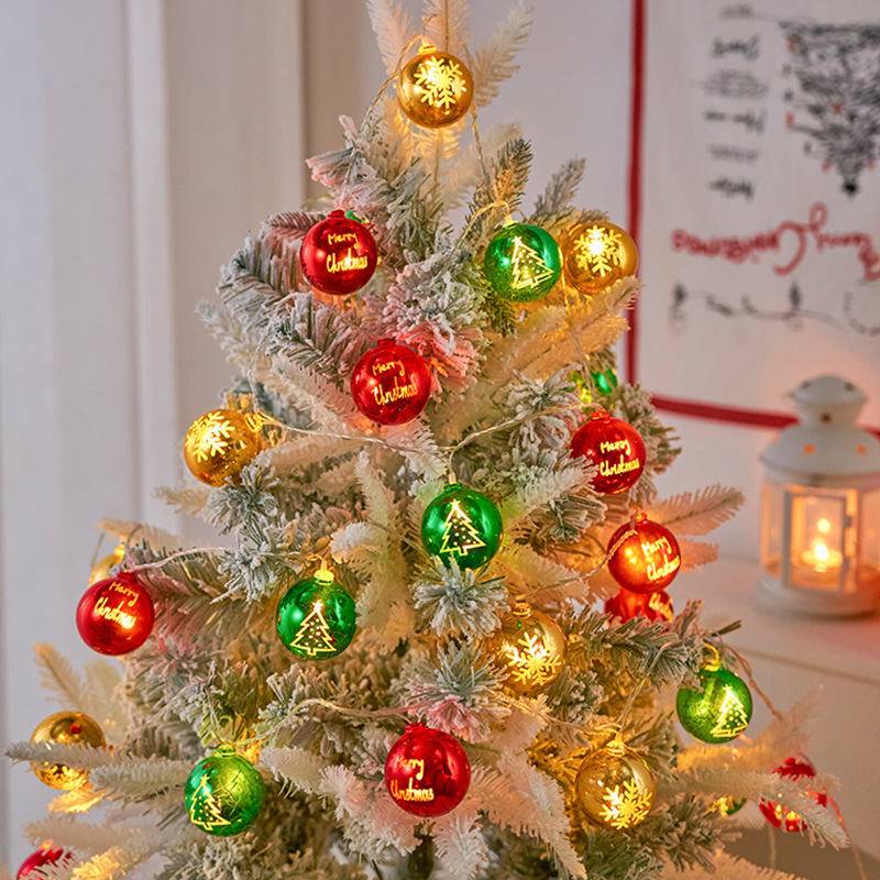 Christmas Balls String Lights Merry Christmas Printed Fairy Lights for Xmas Tree Indoor Holiday Decor 1.5m 10 LEDs Battery Operated 