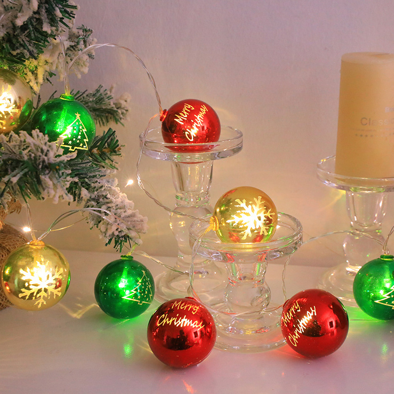 Christmas Balls String Lights Merry Christmas Printed Fairy Lights for Xmas Tree Indoor Holiday Decor 1.5m 10 LEDs Battery Operated 