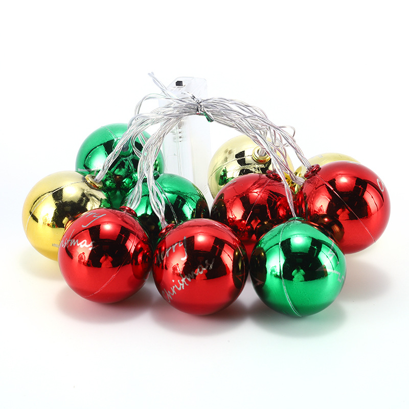 Christmas Balls String Lights Merry Christmas Printed Fairy Lights for Xmas Tree Indoor Holiday Decor 1.5m 10 LEDs Battery Operated 
